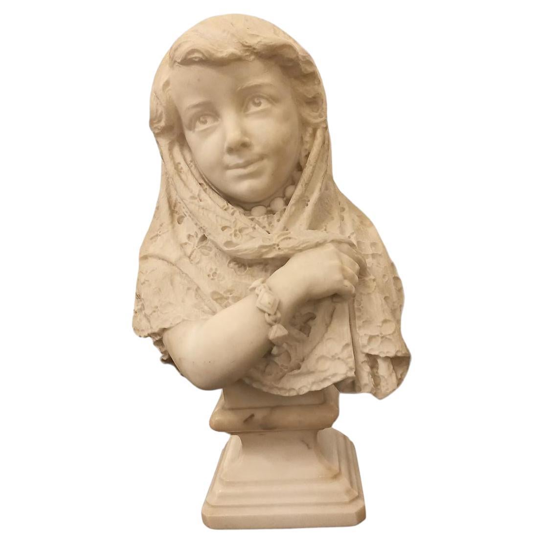 Bust of Child with Veil in Carrara Marble