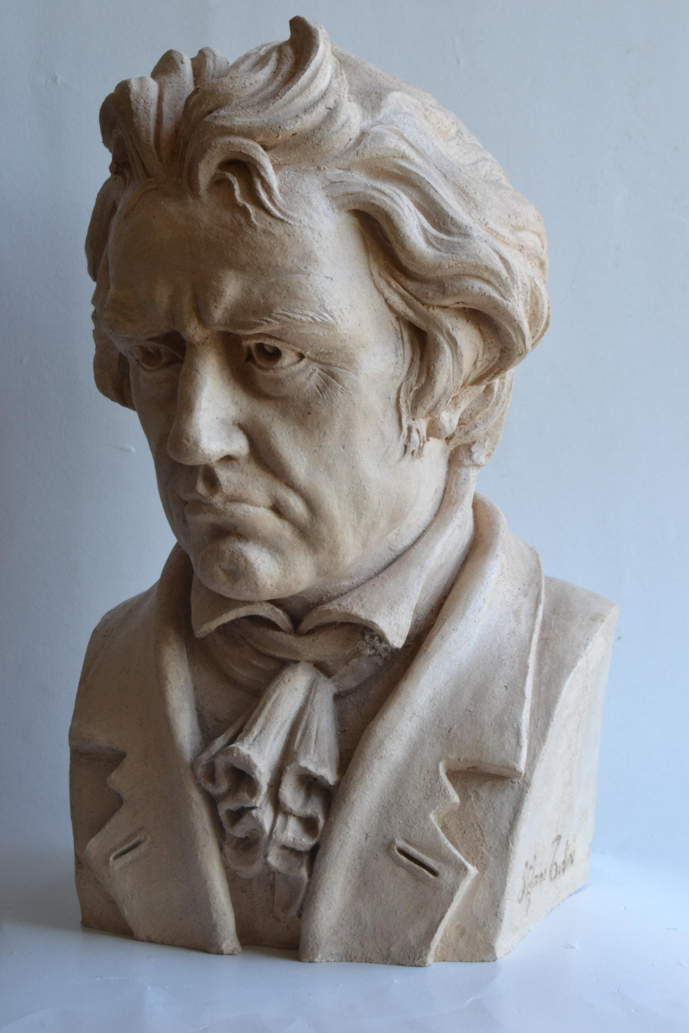 Italian Bust of Beethoven -handmade refractory ceramic -made in Italy For Sale