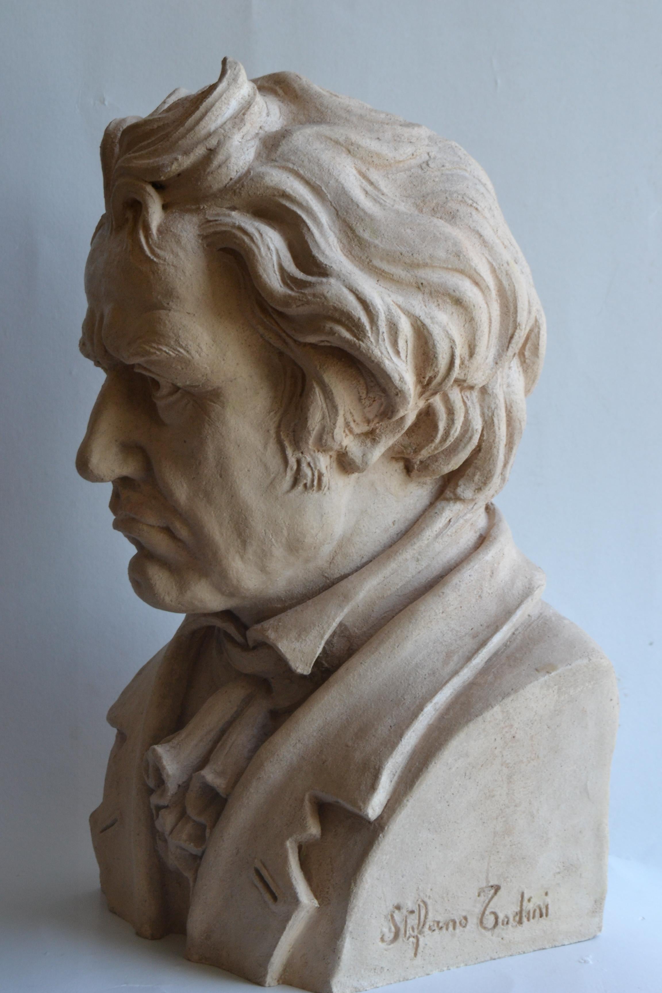 Hand-Crafted Bust of Beethoven -handmade refractory ceramic -made in Italy For Sale