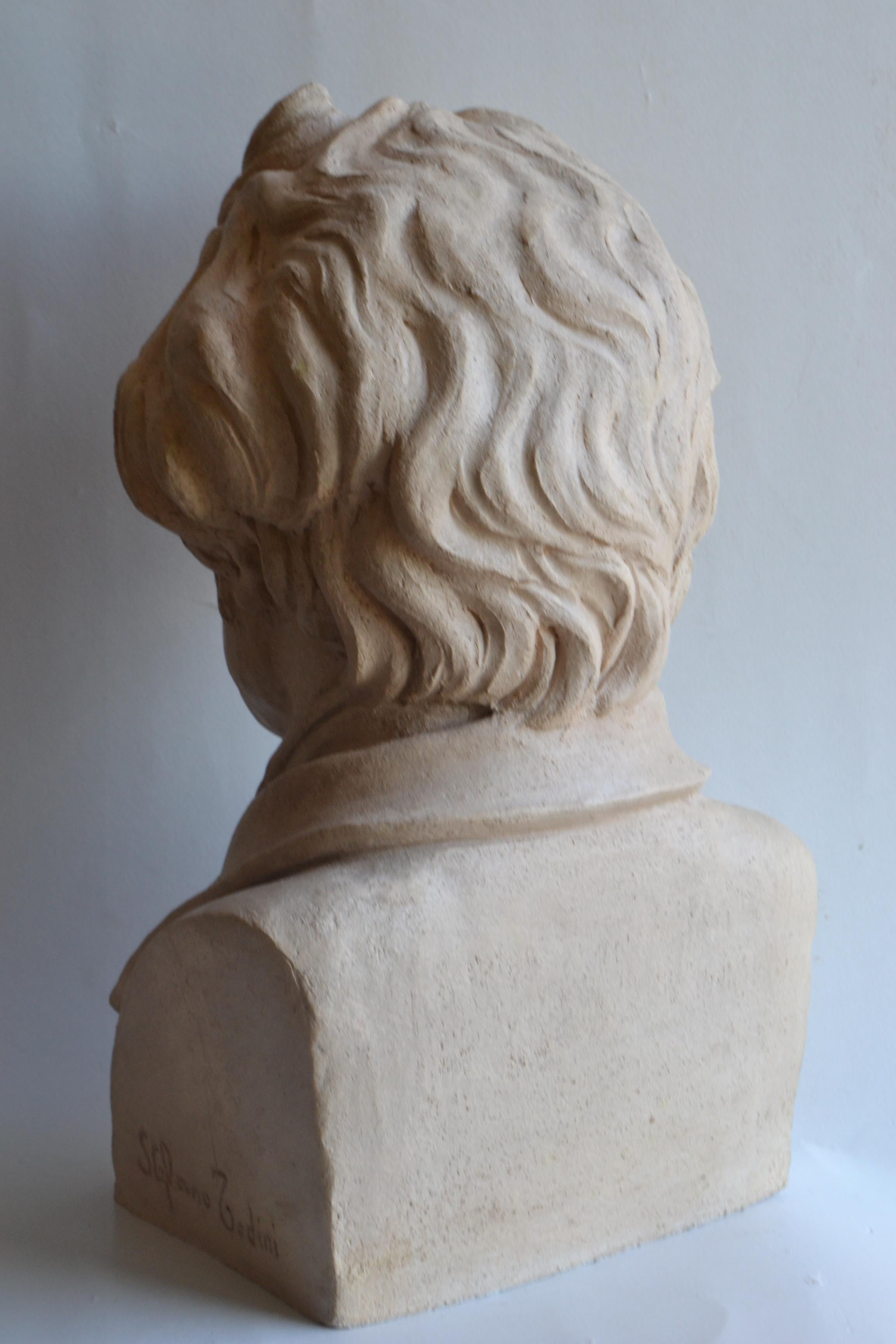Bust of Beethoven -handmade refractory ceramic -made in Italy In Good Condition For Sale In Tarquinia, IT