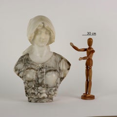 Bust of Young Woman in Alabaster and White Marble Italy Second Half 19th cent.