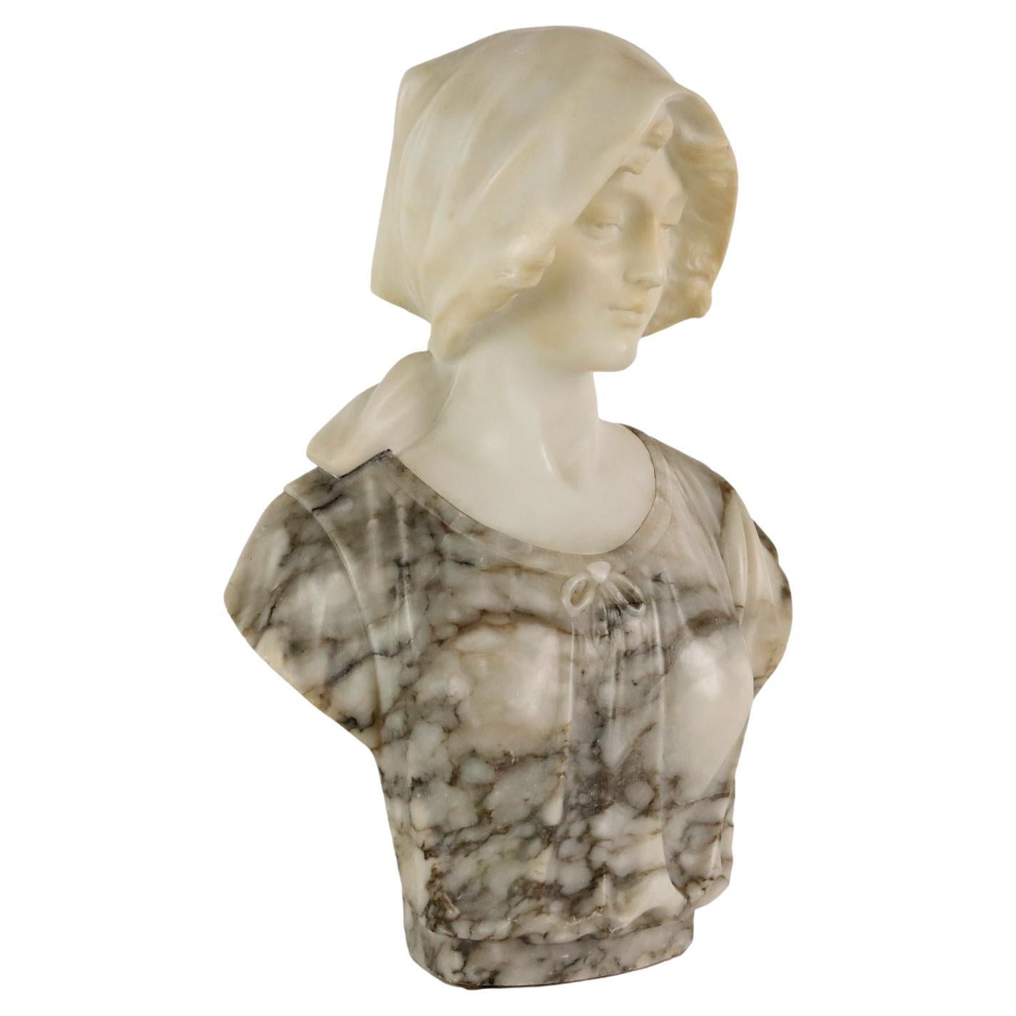 Bust of Young Woman in Alabaster and White Marble Italy Second Half 19th cent.