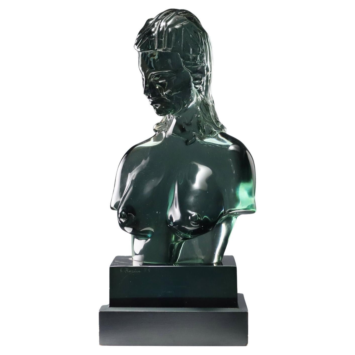 Büste einer jungen Frau aus Glas Loredano Rosin Italien 1975 im Angebot