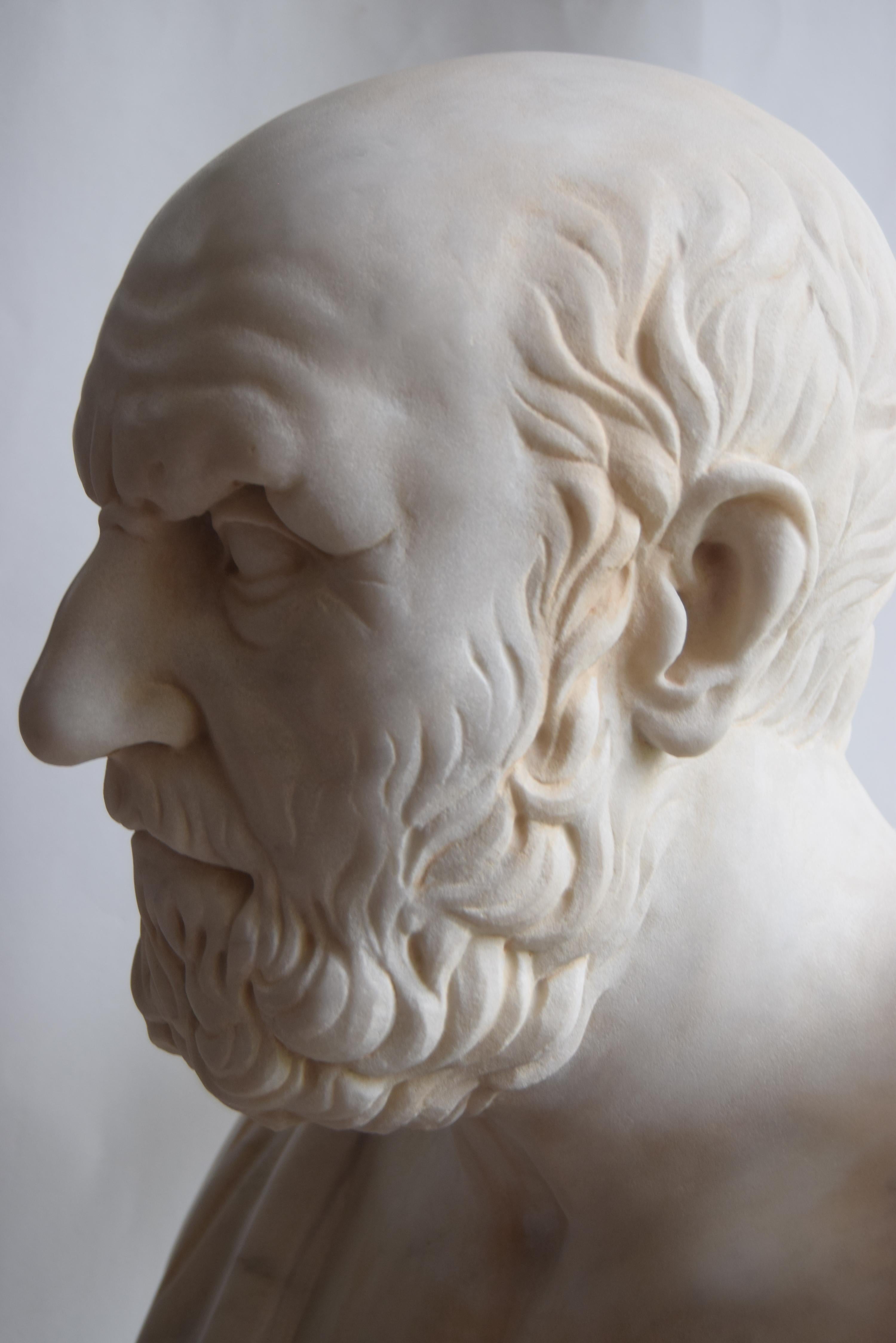 Grec classique Buste d'Hippocrate sculpté sur du marbre blanc de Carrare en vente