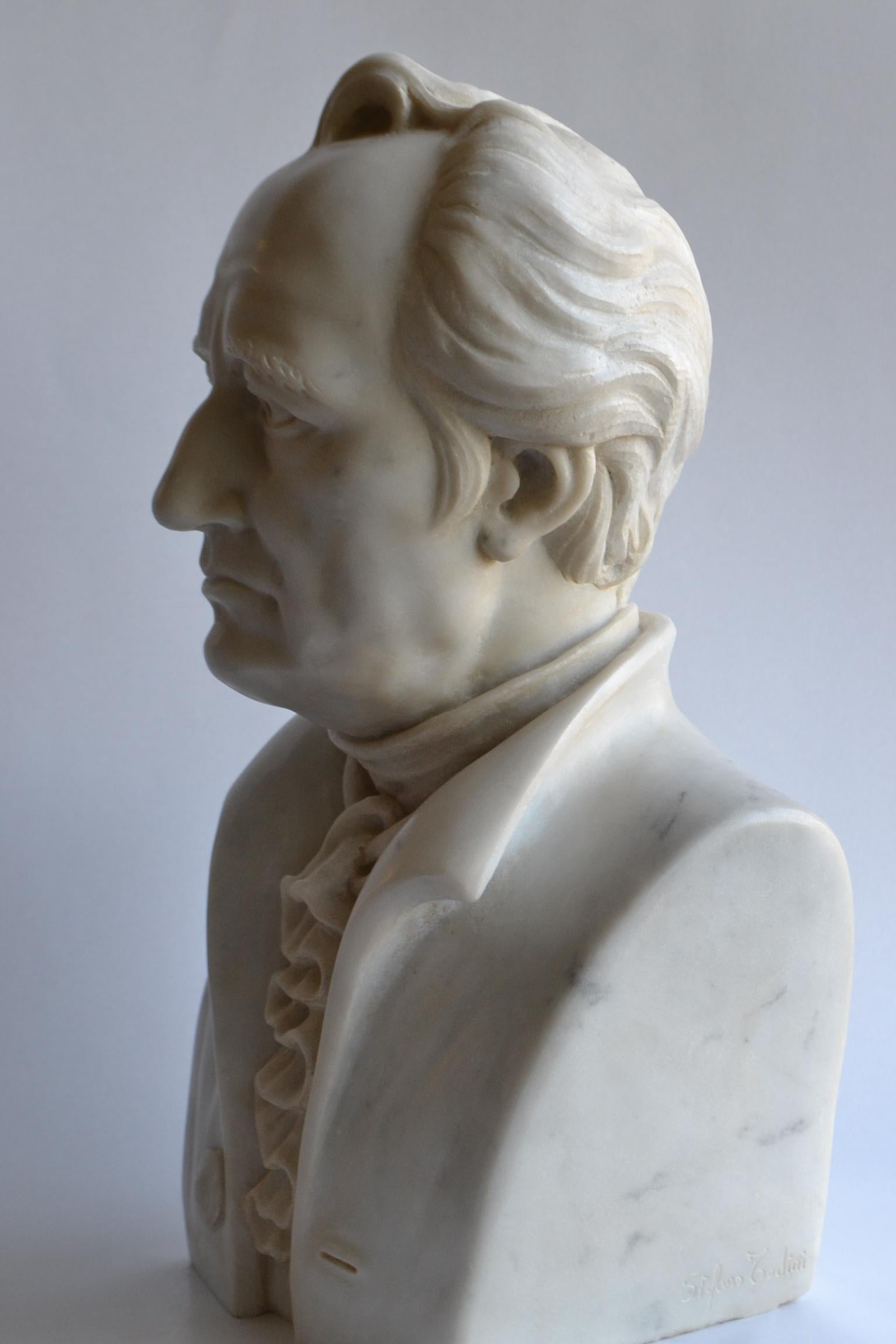 Busto di Johann Wolfgang von Goethe scolpito in marmo bianco Carrara For Sale 2