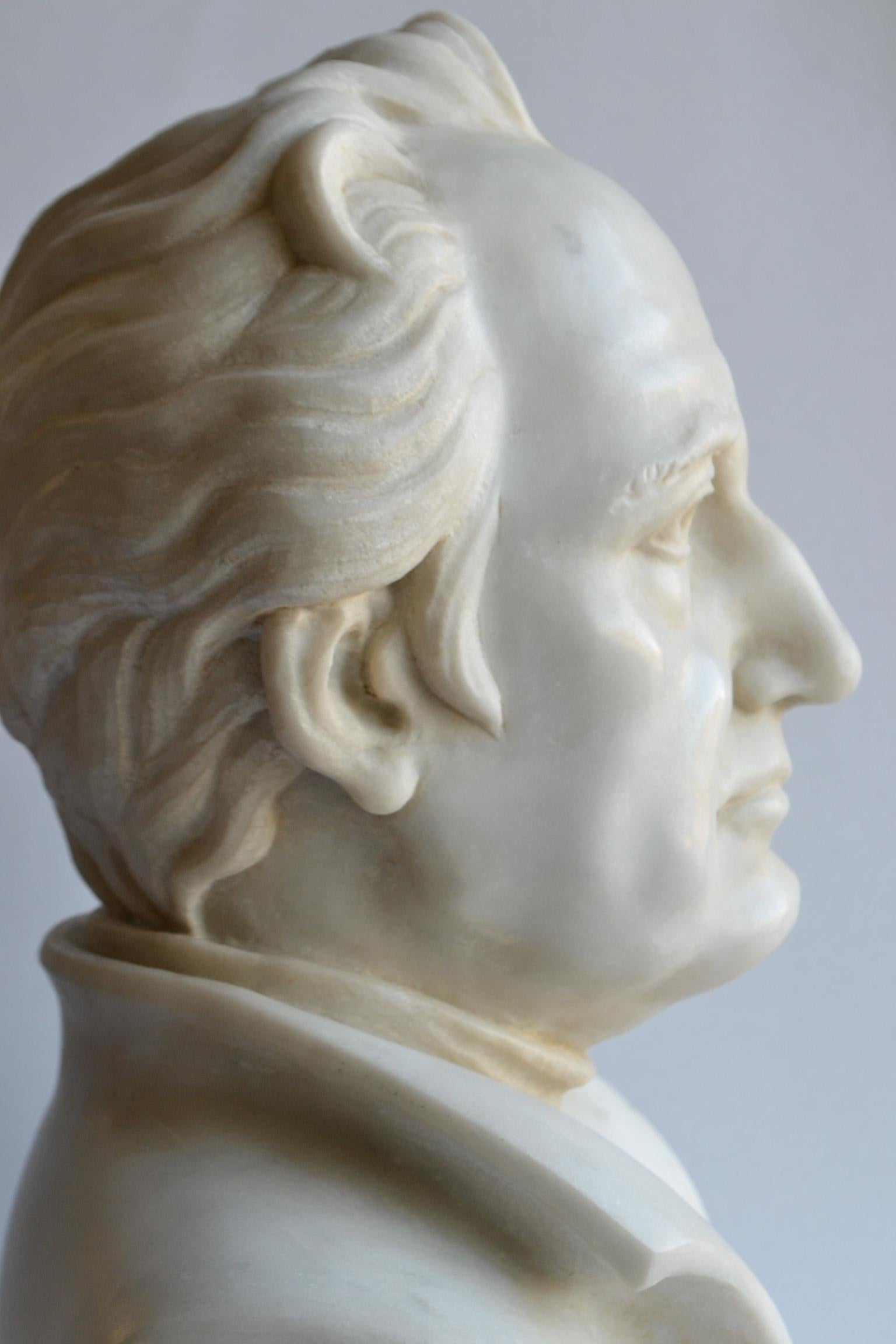 Busto di Johann Wolfgang von Goethe scolpito en marmo bianco Carrara en vente 5