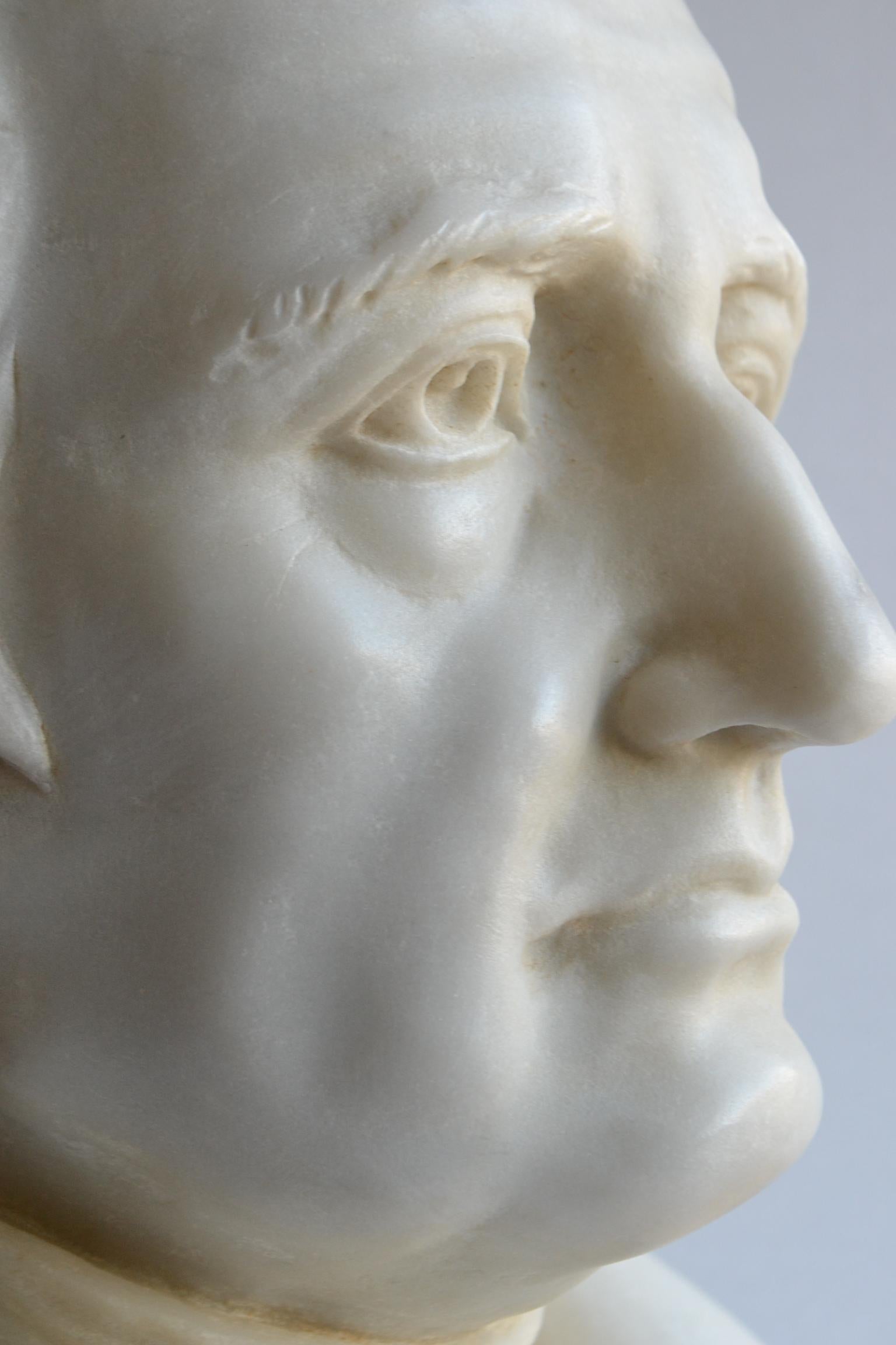 Busto di Johann Wolfgang von Goethe scolpito in marmo bianco Carrara For Sale 6
