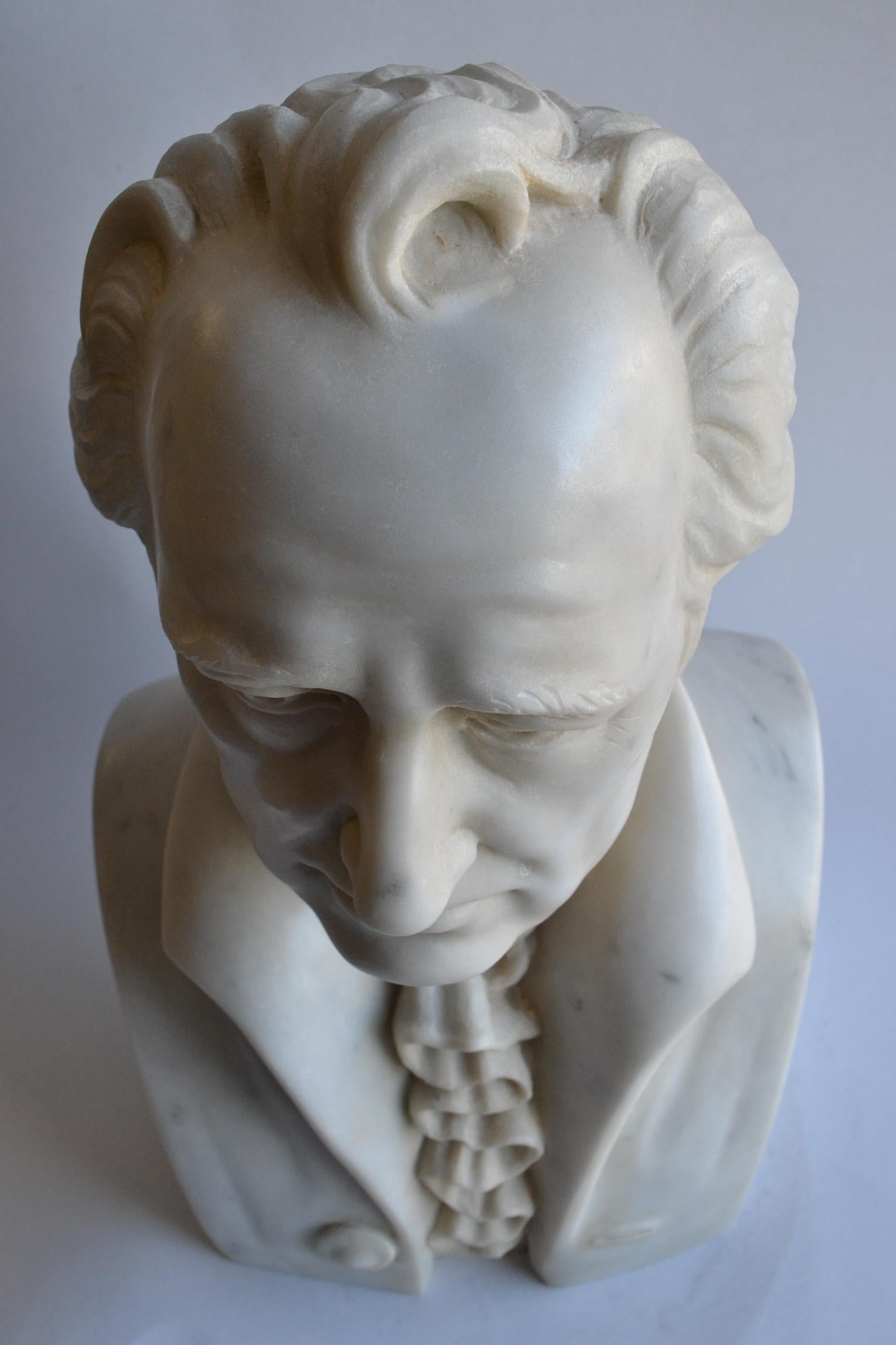 Busto di Johann Wolfgang von Goethe scolpito in marmo bianco Carrara For Sale 9