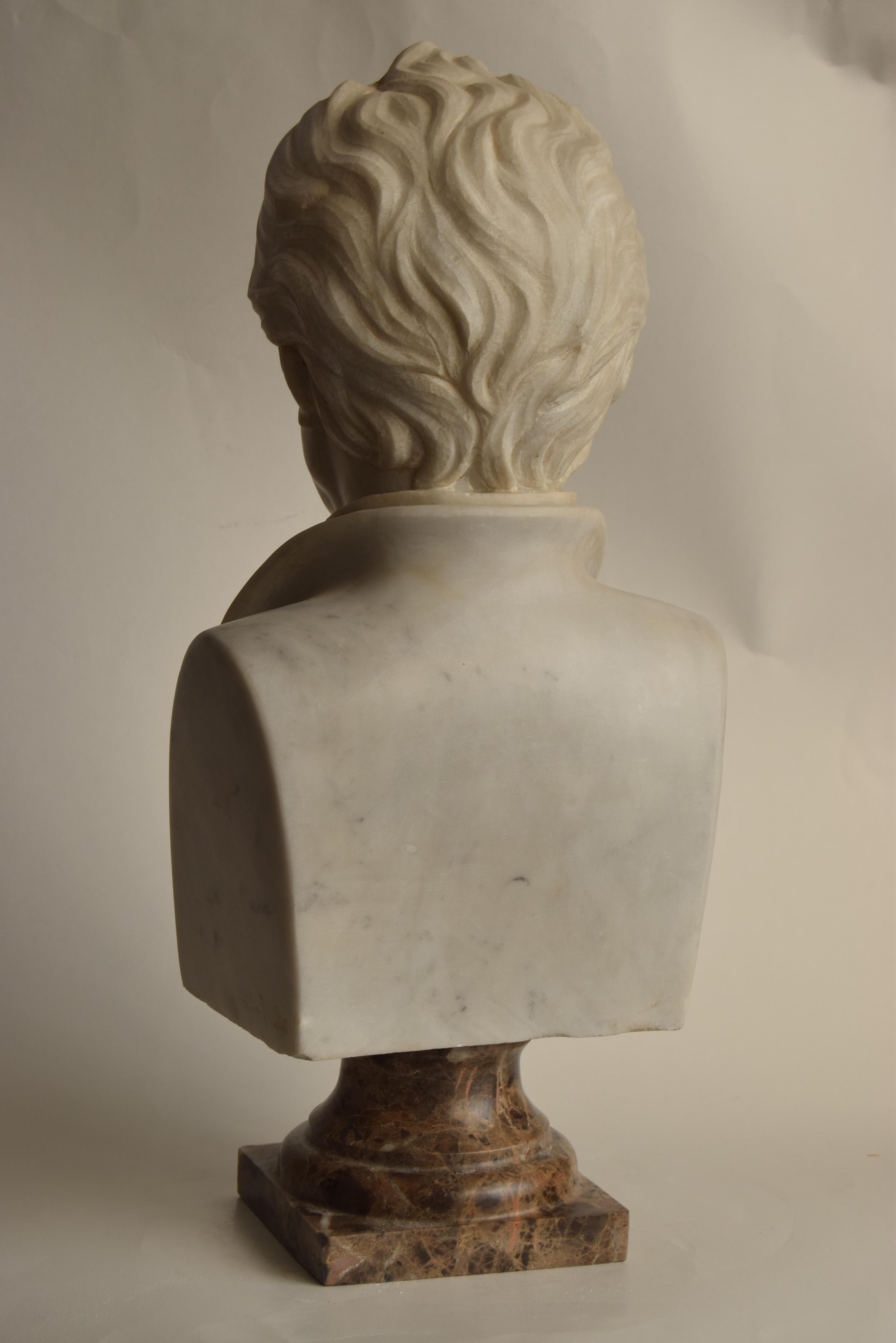Italian Busto di Johann Wolfgang von Goethe scolpito in marmo bianco Carrara For Sale