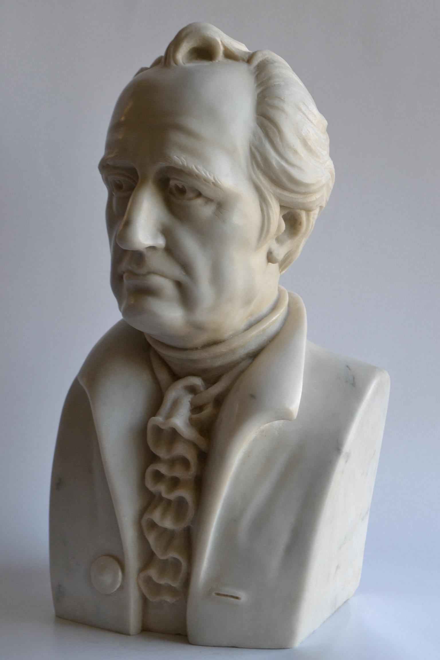 Late 20th Century Busto di Johann Wolfgang von Goethe scolpito in marmo bianco Carrara For Sale