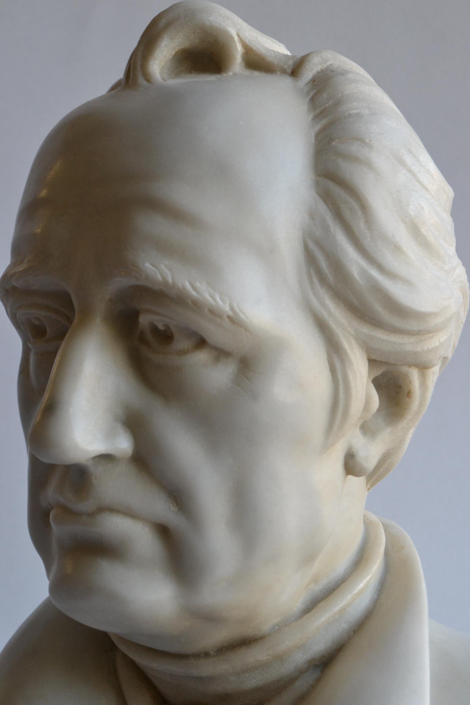Ormeau Busto di Johann Wolfgang von Goethe scolpito en marmo bianco Carrara en vente