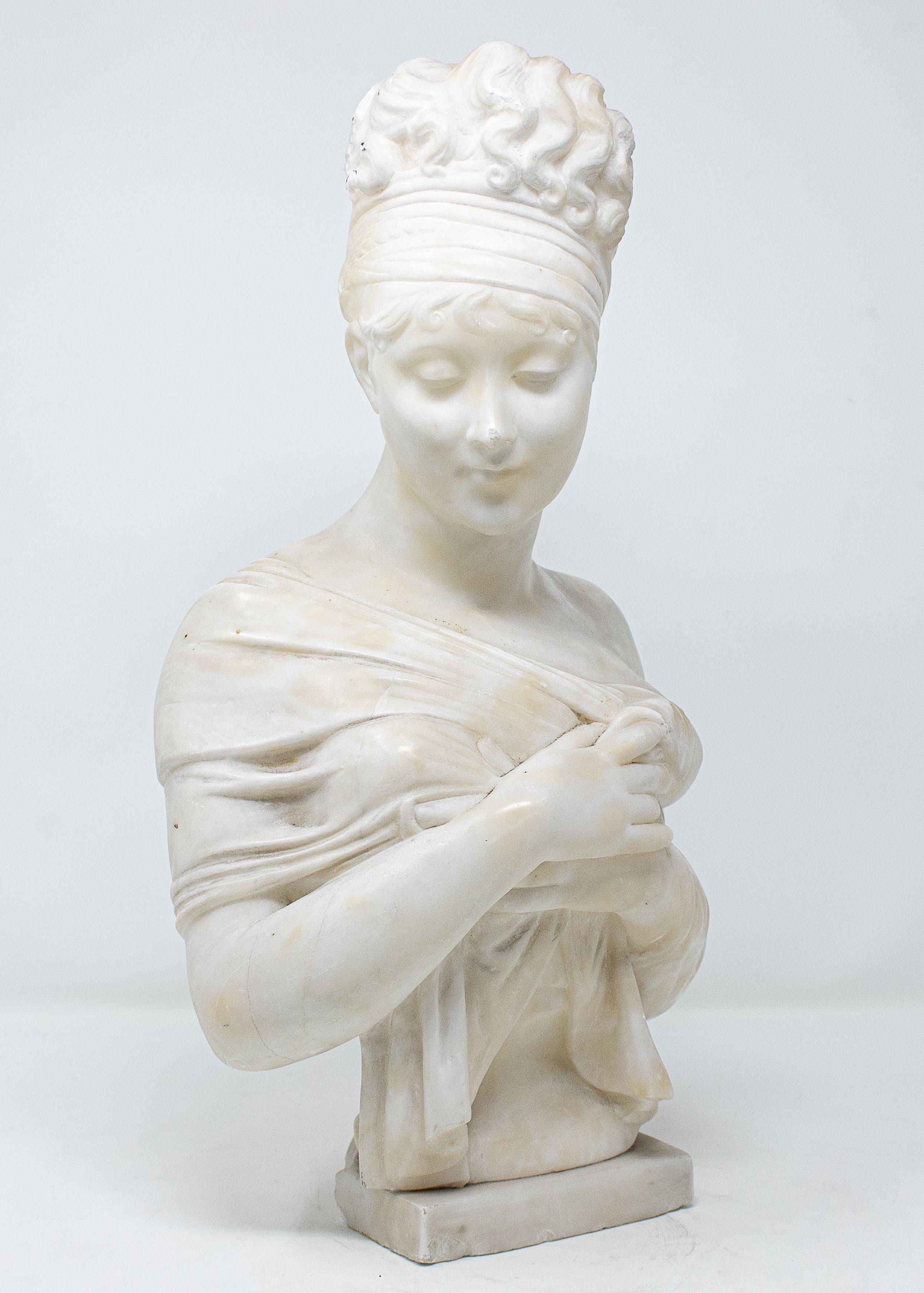 Buste de Juliette Récamier, Albâtre, XIXe siècle  en vente 1