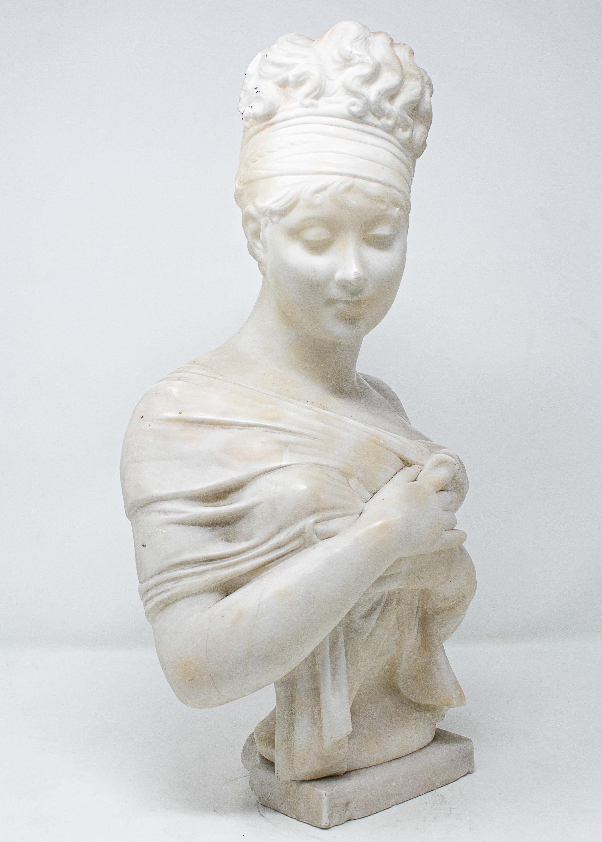 Buste de Juliette Récamier, Albâtre, XIXe siècle  en vente 5
