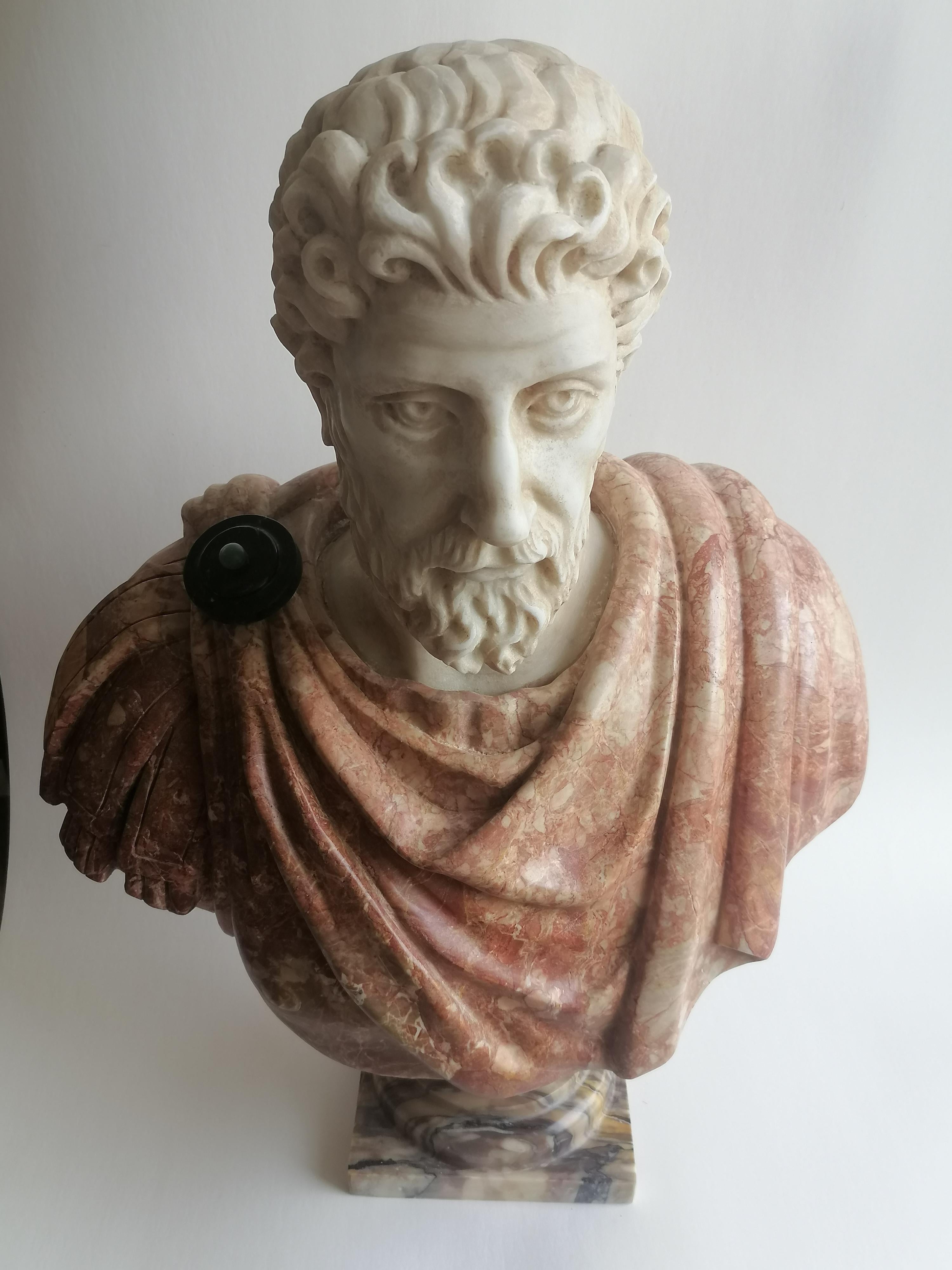 Classical Roman Bust of Marcus Aurelius in polychrome marble