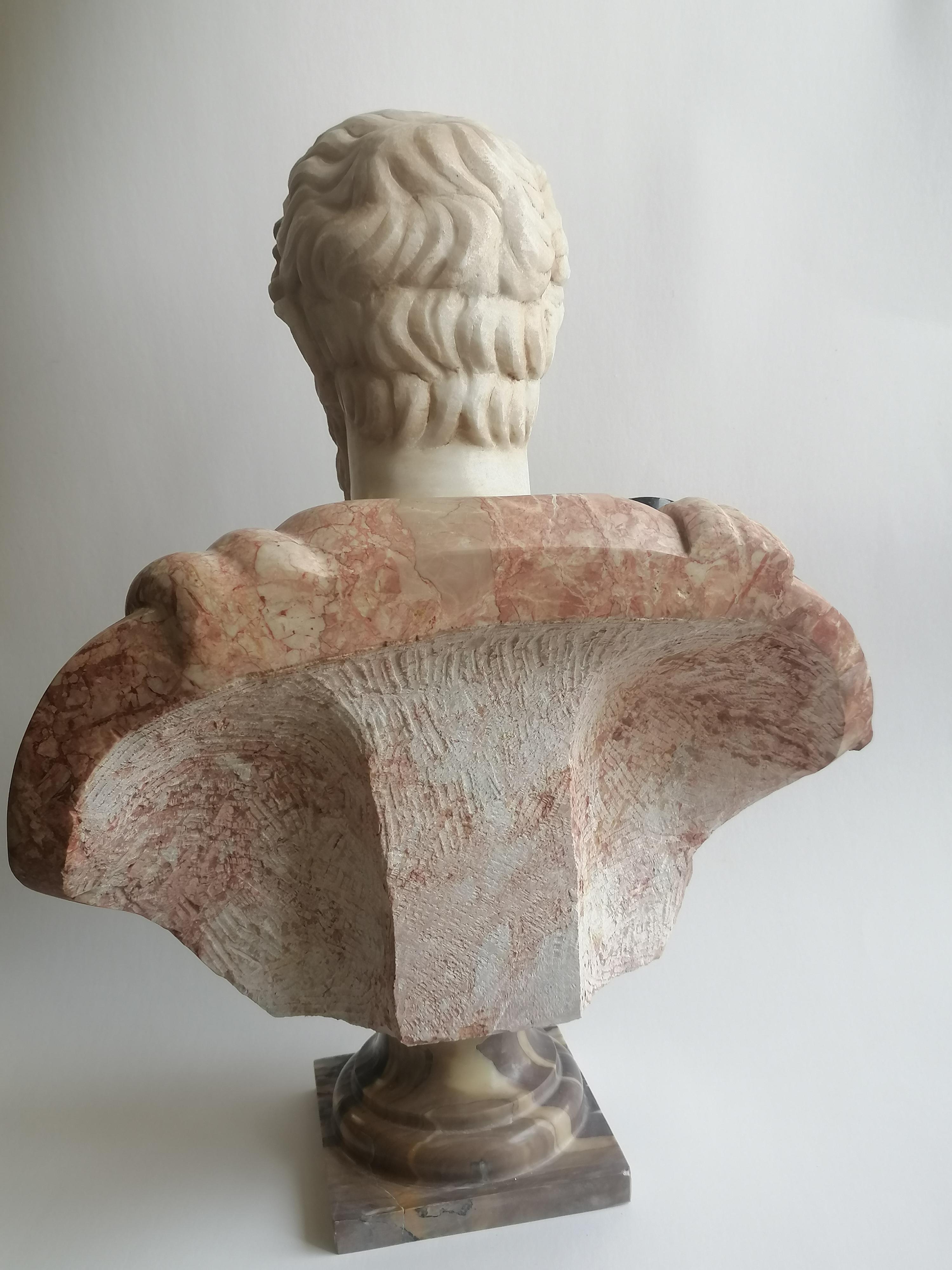 Hand-Crafted Bust of Marcus Aurelius in polychrome marble