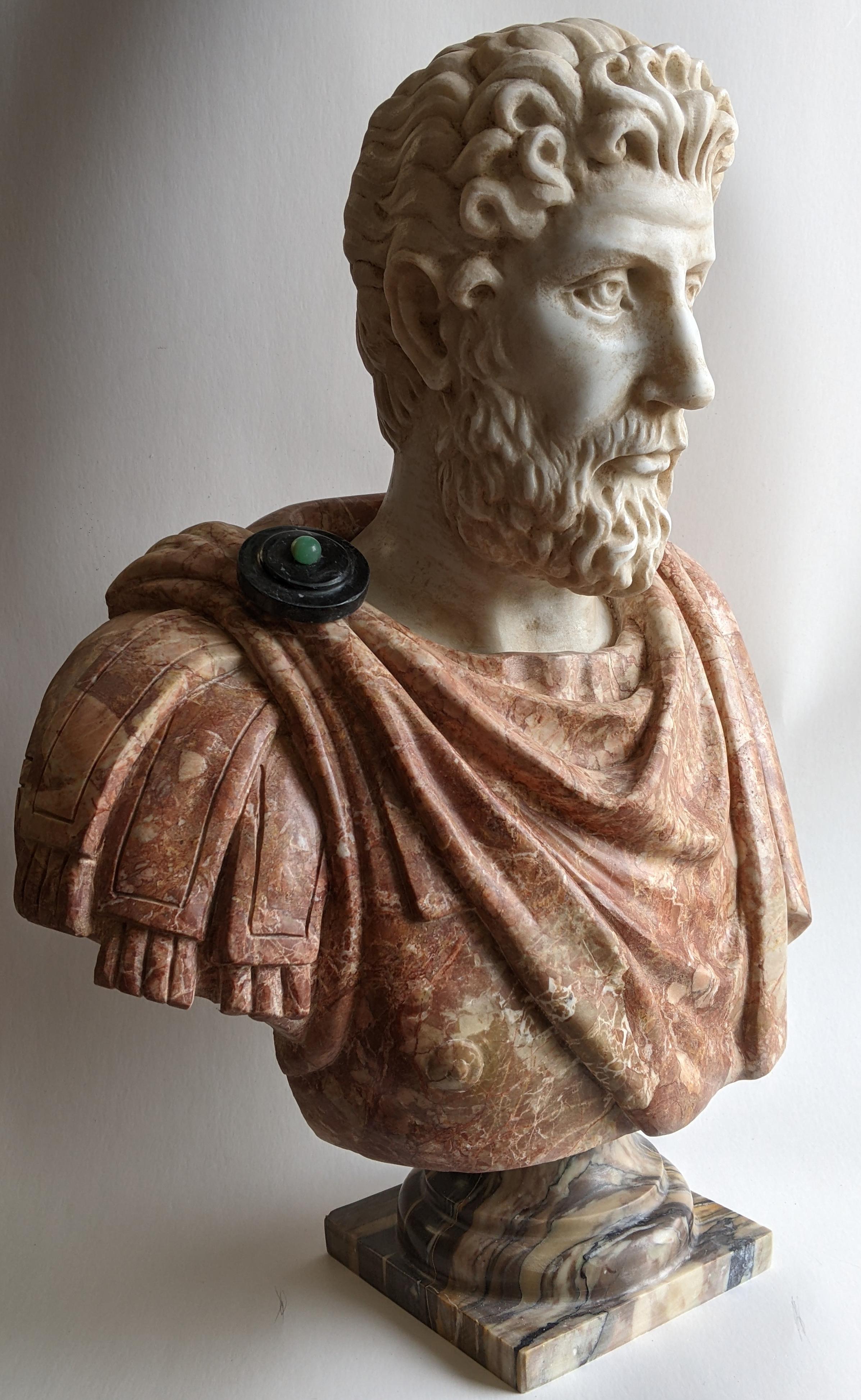 Late 20th Century Bust of Marcus Aurelius in polychrome marble