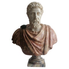 Vintage Bust of Marcus Aurelius in polychrome marble