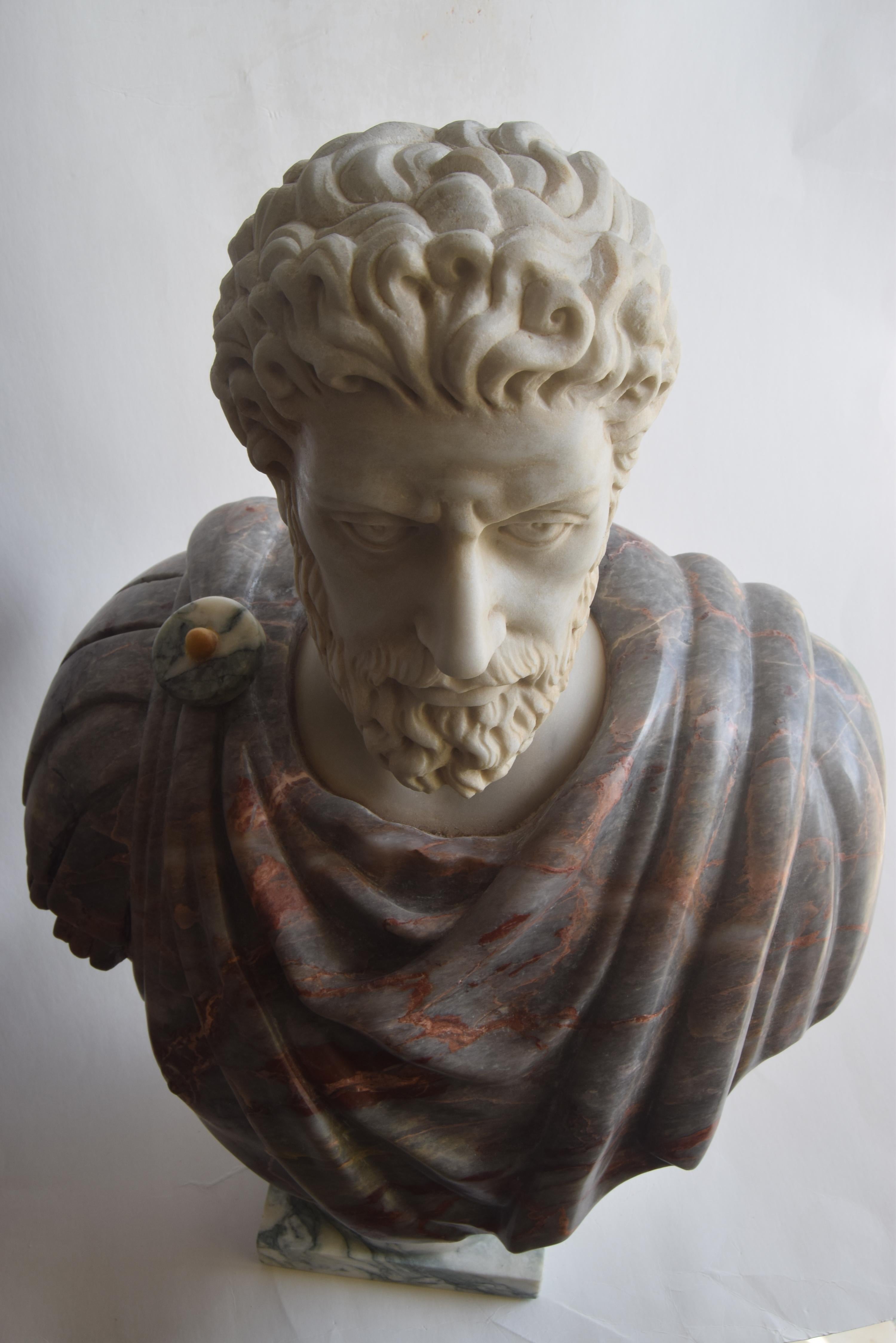 Fatto a mano Busto di marco Aurelio in marmi policromi -made in Italy in vendita