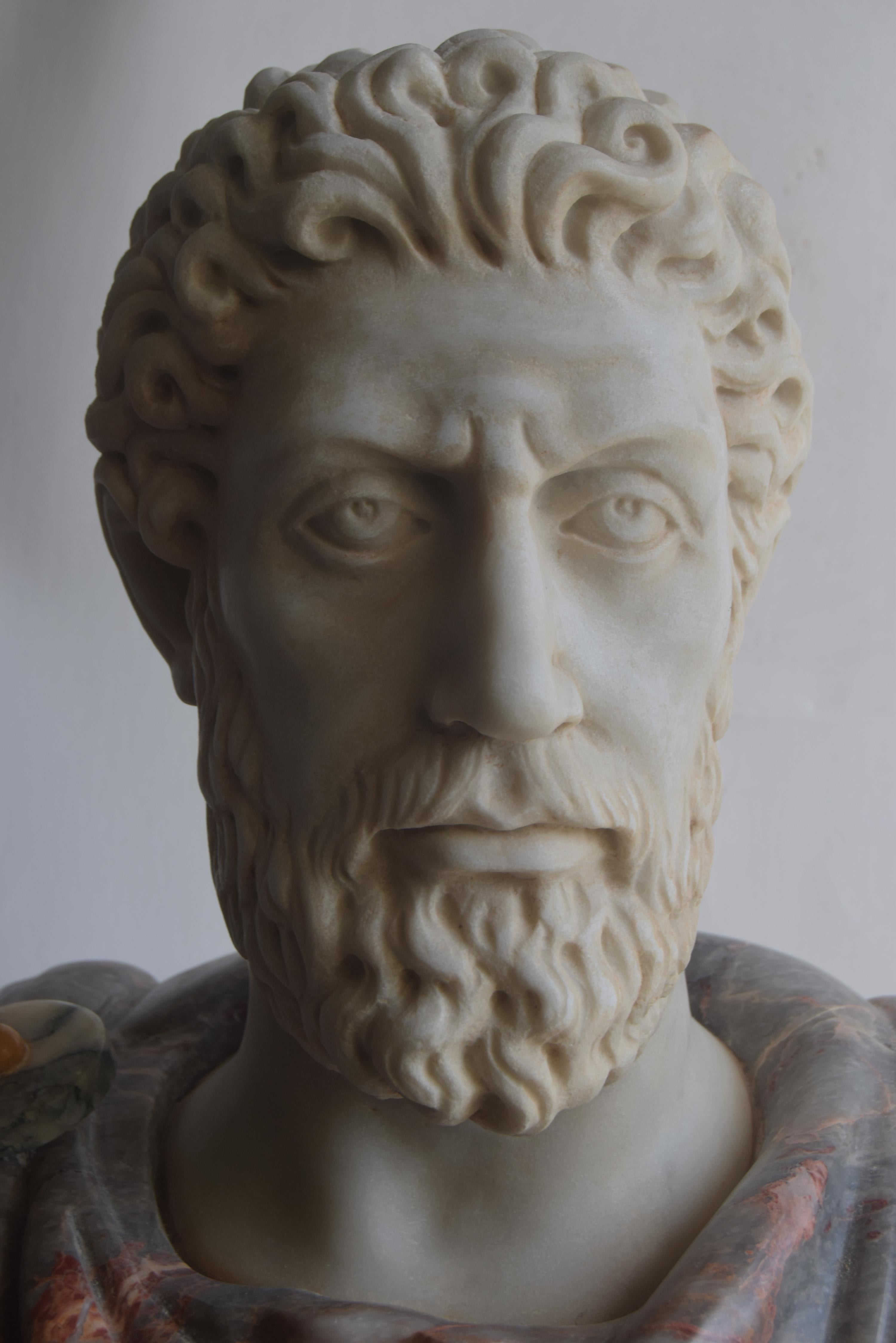 Marmo di Carrara Busto di marco Aurelio in marmi policromi -made in Italy in vendita
