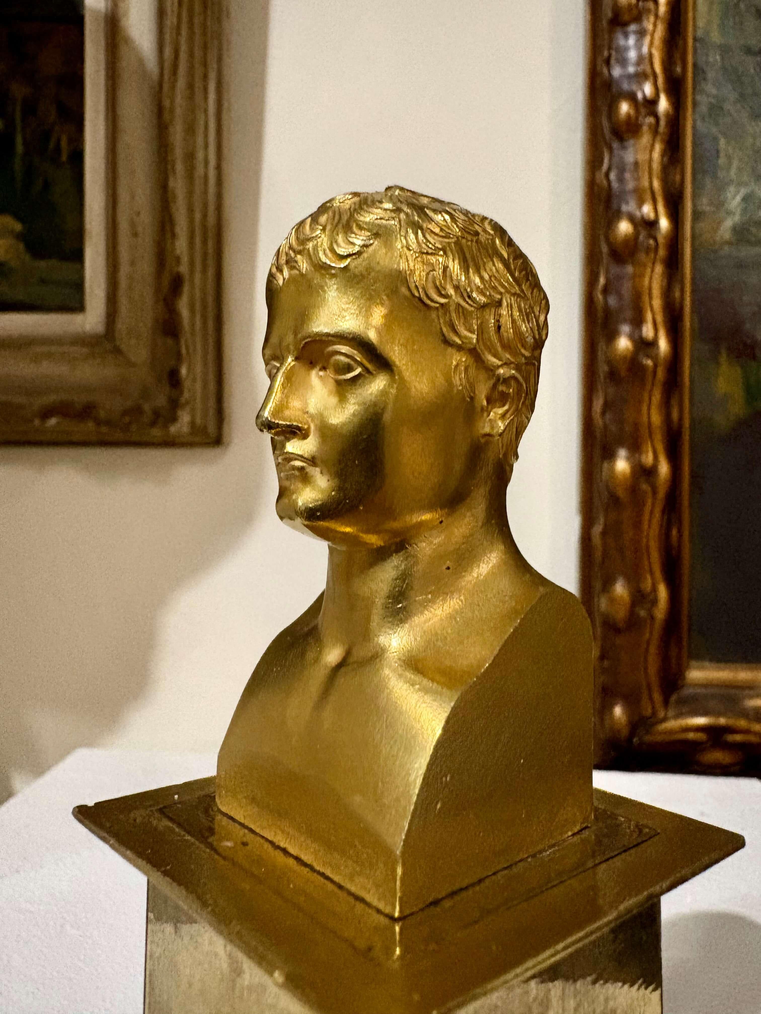 19th Century Bust of Napoleon I in Gilded Bronze in Ormolu Empire-era For Sale