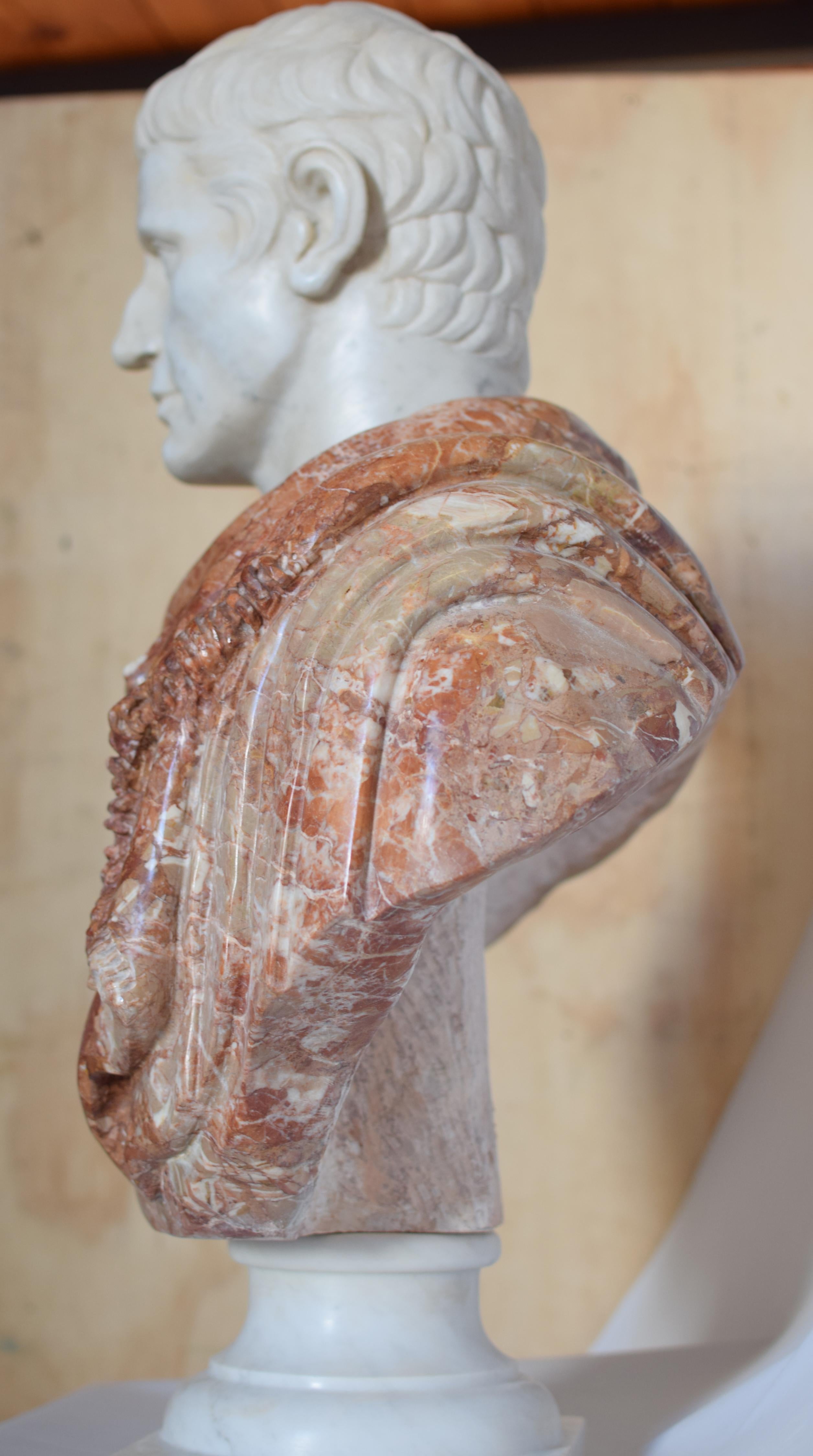 Contemporary Busto di Ottaviano Augusto in breccia pernice e marmo bianco Carrara -made Italy For Sale