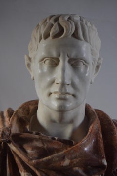 Busto di Ottaviano Augusto in breccia pernice e marmo bianco Carrara -made Italy