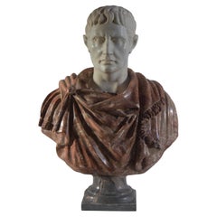 Busto di Ottaviano Augusto in breccia pernice e marmo bianco Carrara -made Italy