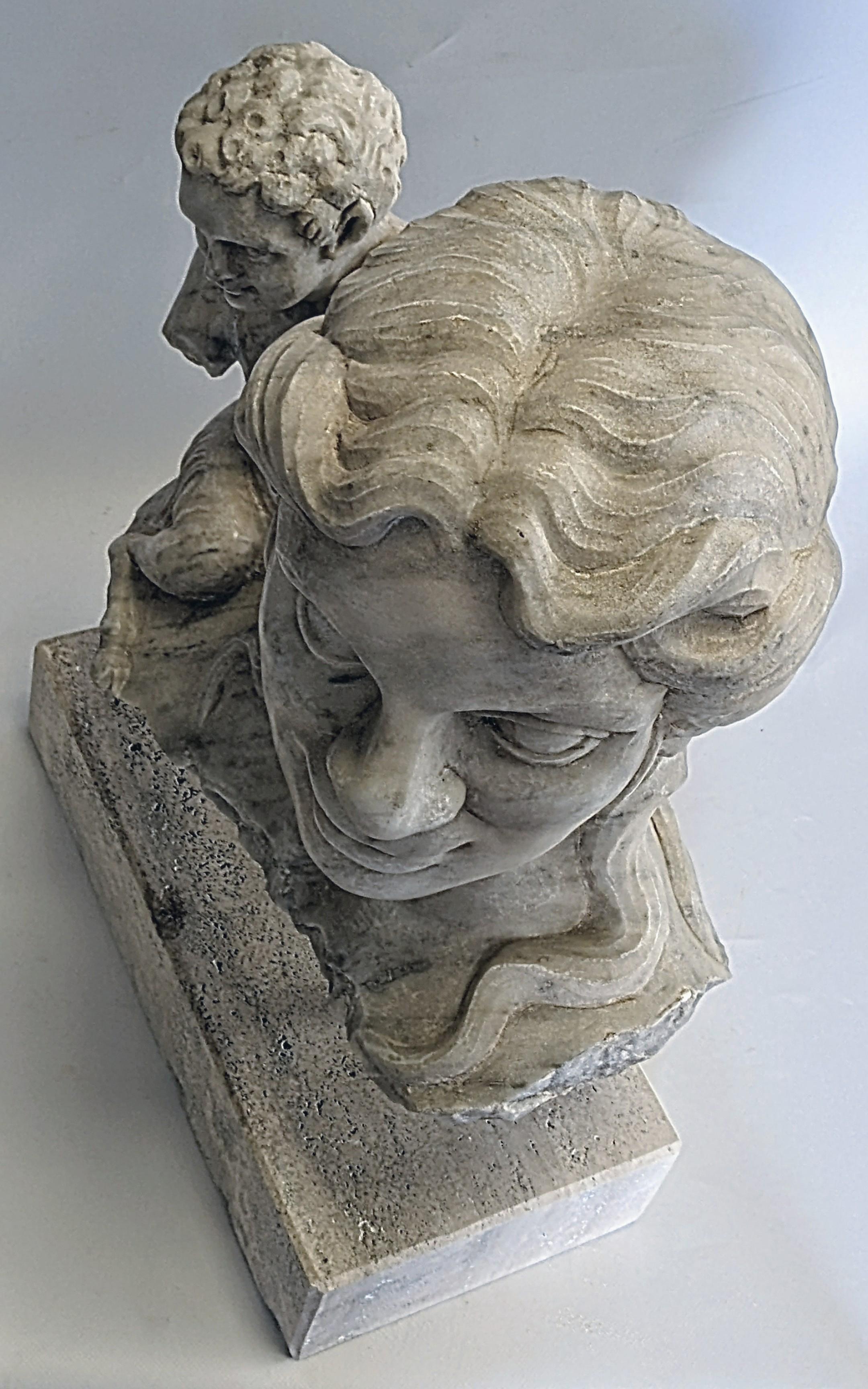Fauna und kleine Faun-Büste aus Carrara-Marmor - Original in Italien hergestellt im Angebot 3