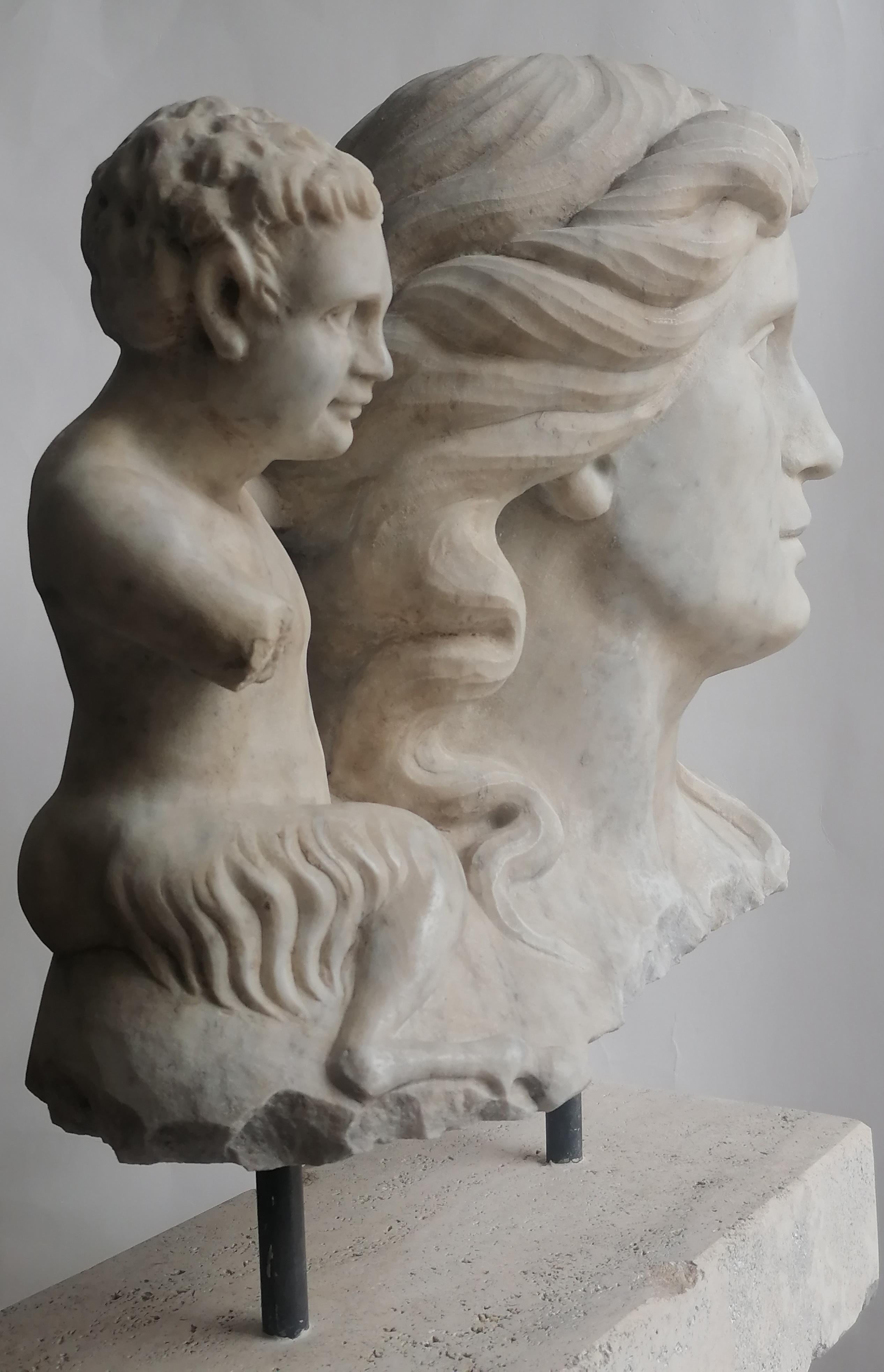 Busto Fauna e piccolo fauno in marmo Carrara - originale made in Italy in vendita 3