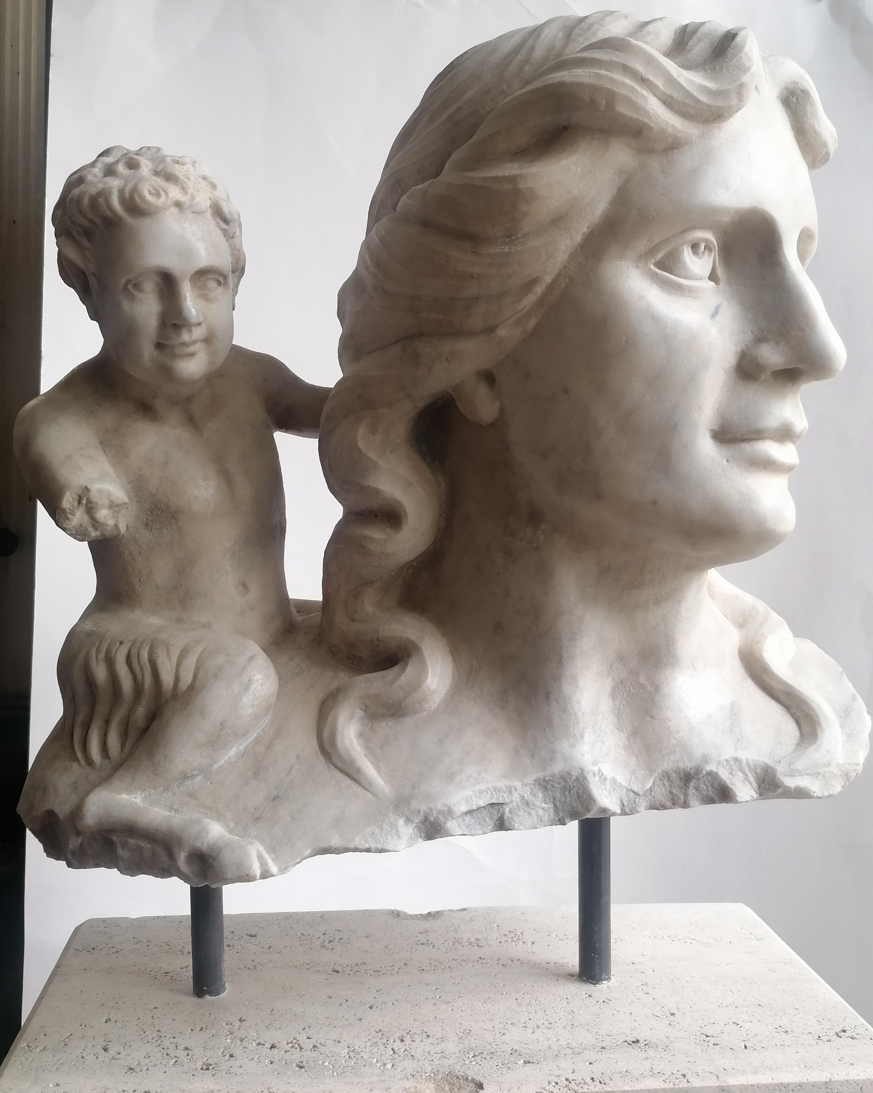 Busto Fauna e piccolo fauno in marmo Carrara - originale made in Italy in vendita 4