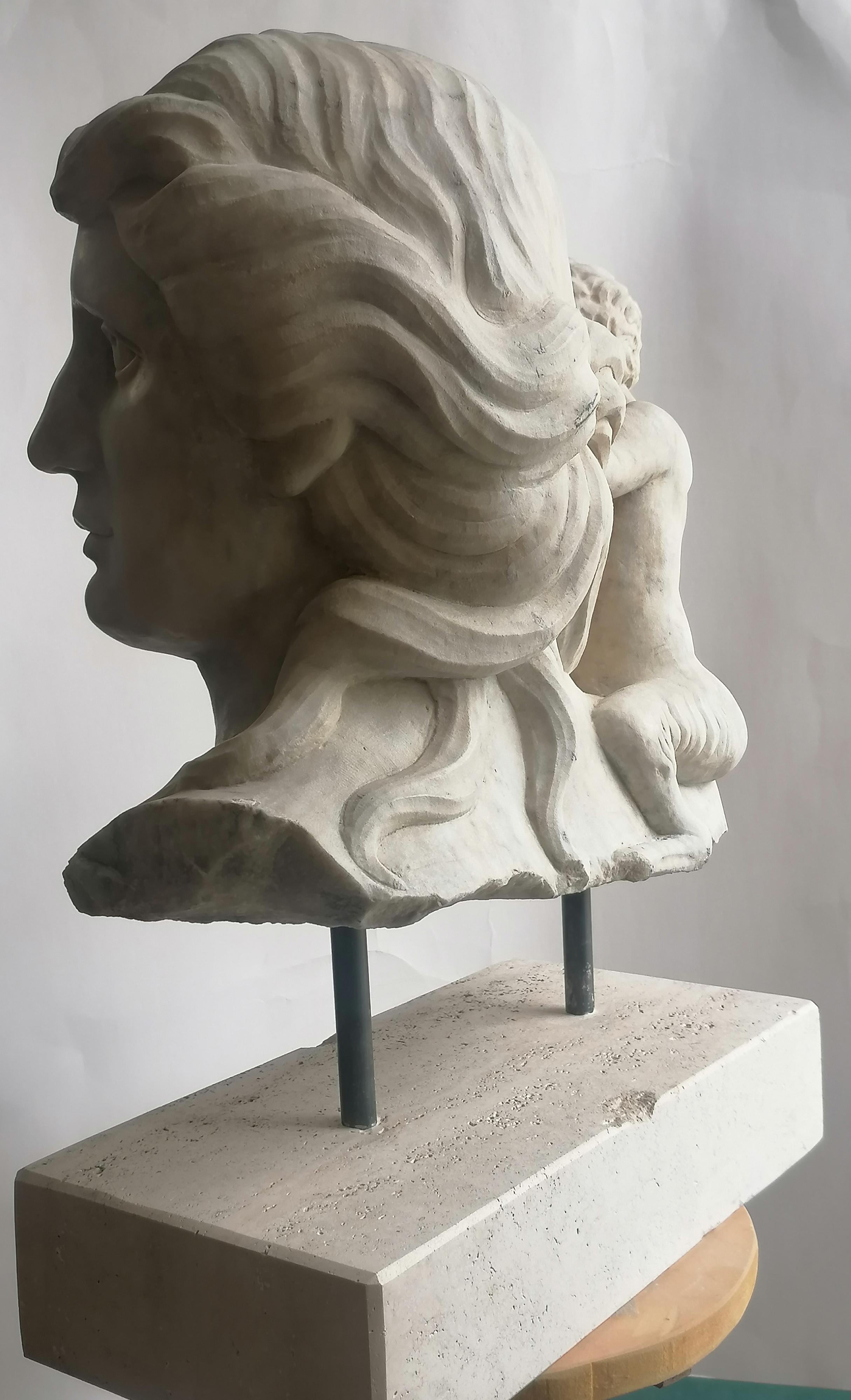 Marmo Busto Fauna e piccolo fauno in marmo Carrara - originale made in Italy in vendita