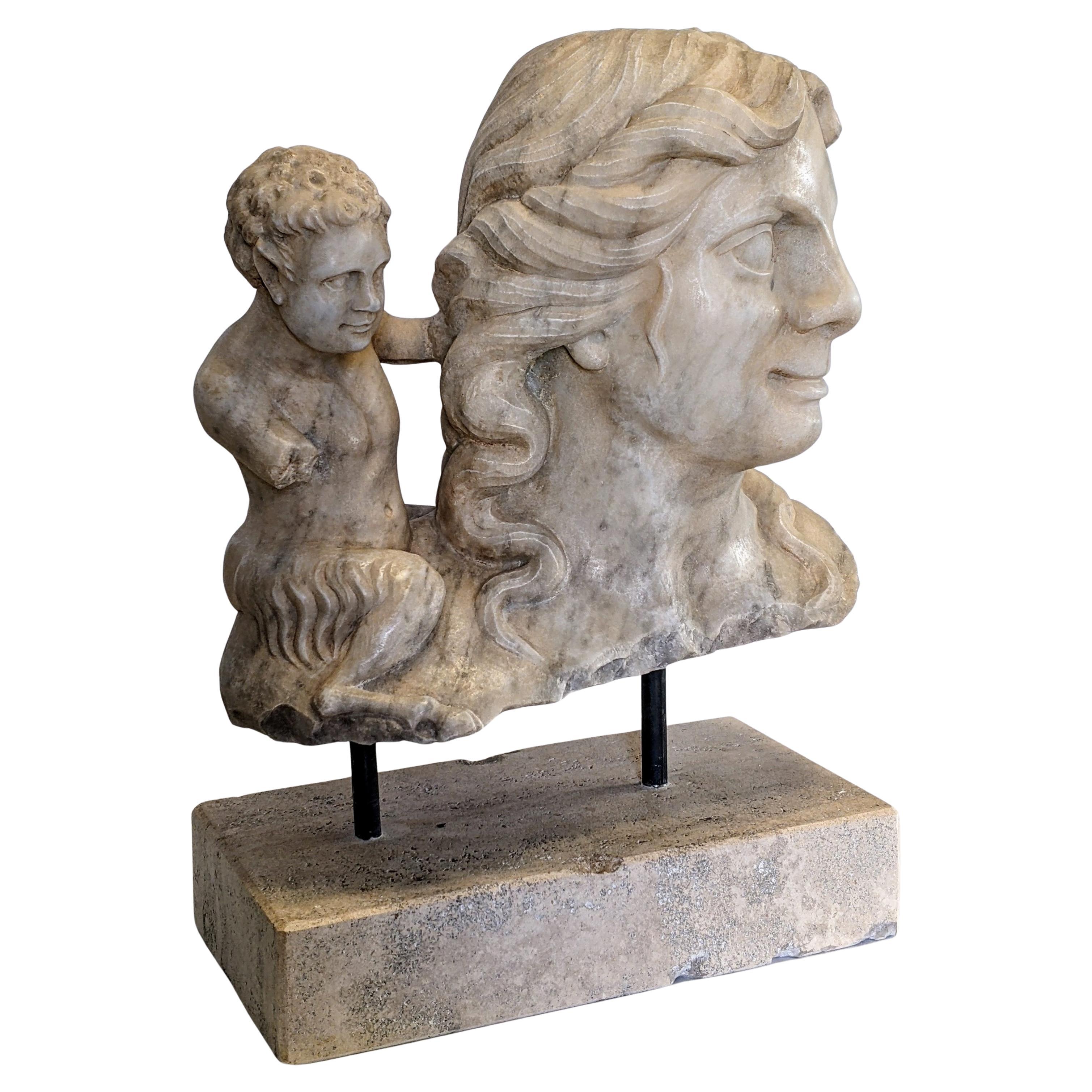 Busto Fauna e piccolo fauno in marmo Carrara - originale made in Italy