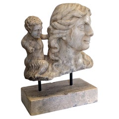 Fauna and small faun bust in Carrara marble - original made in Italy