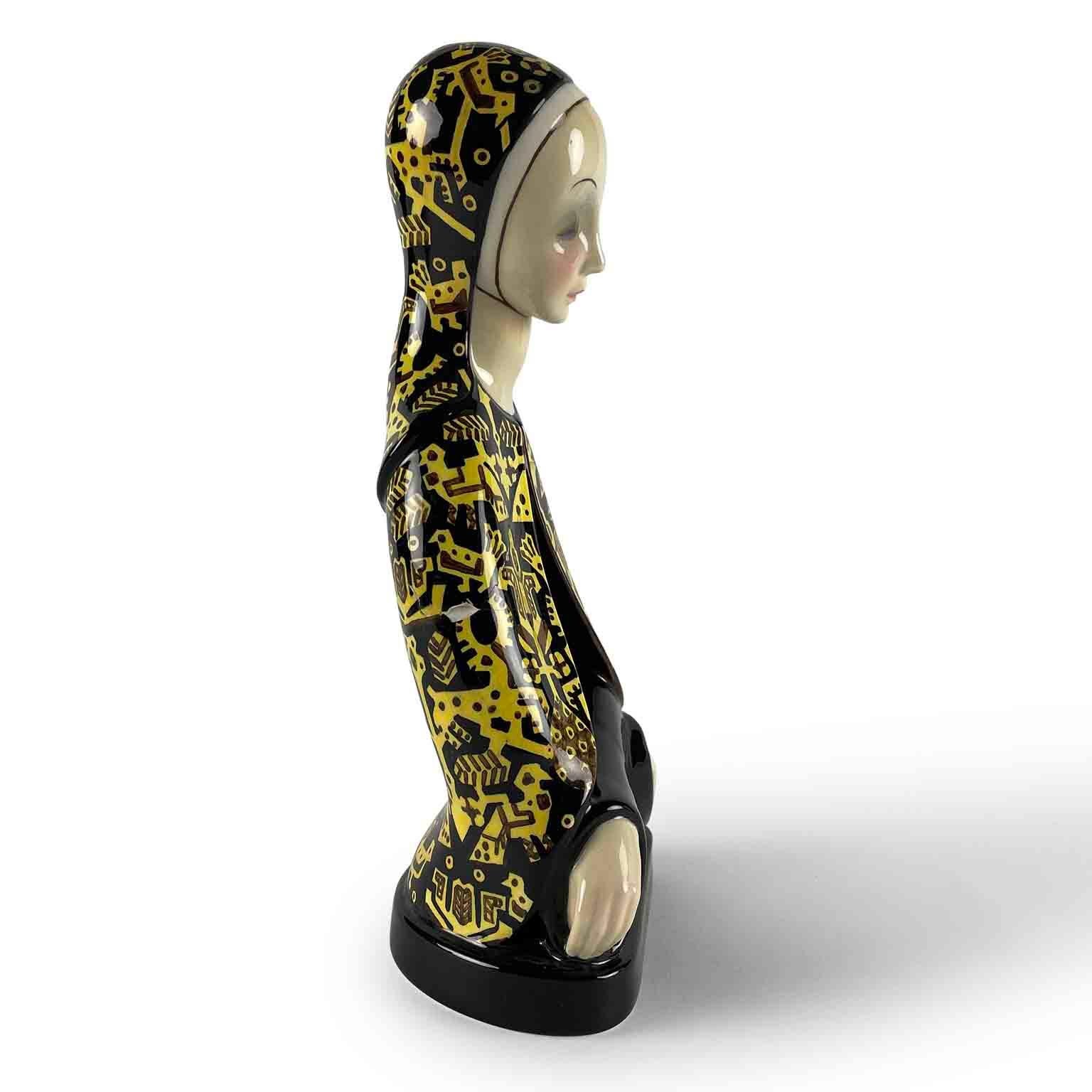 Émaillé Buste Femme Décò en Céramique Lenci Torino 1933 Rassegnazione Elena Scavini en vente