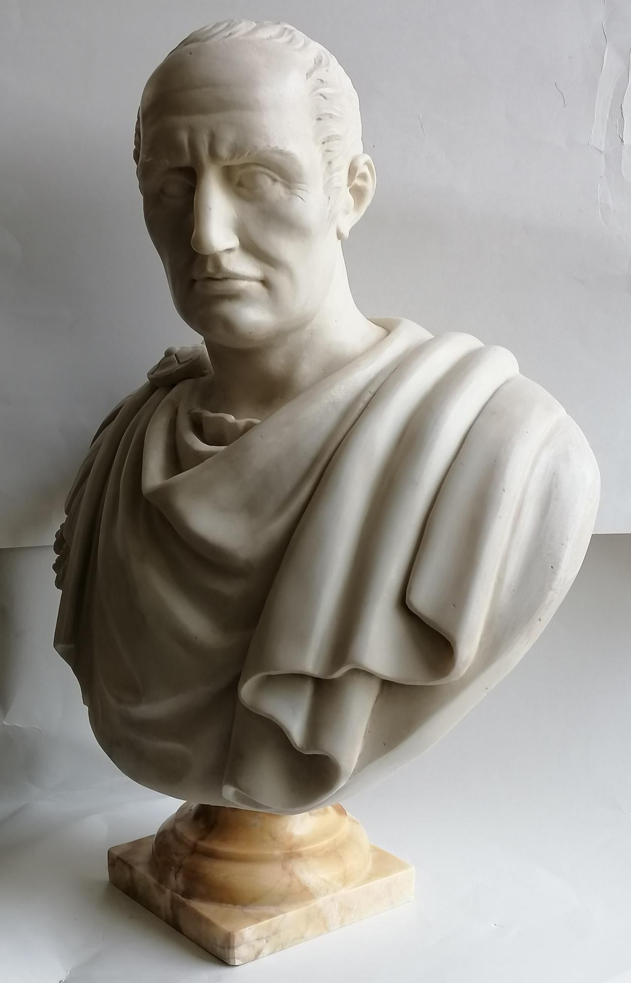 Italian Julius Caesar bust in white Carrara marble For Sale