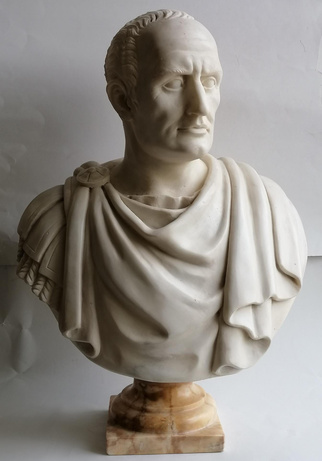 Marble Julius Caesar bust in white Carrara marble For Sale