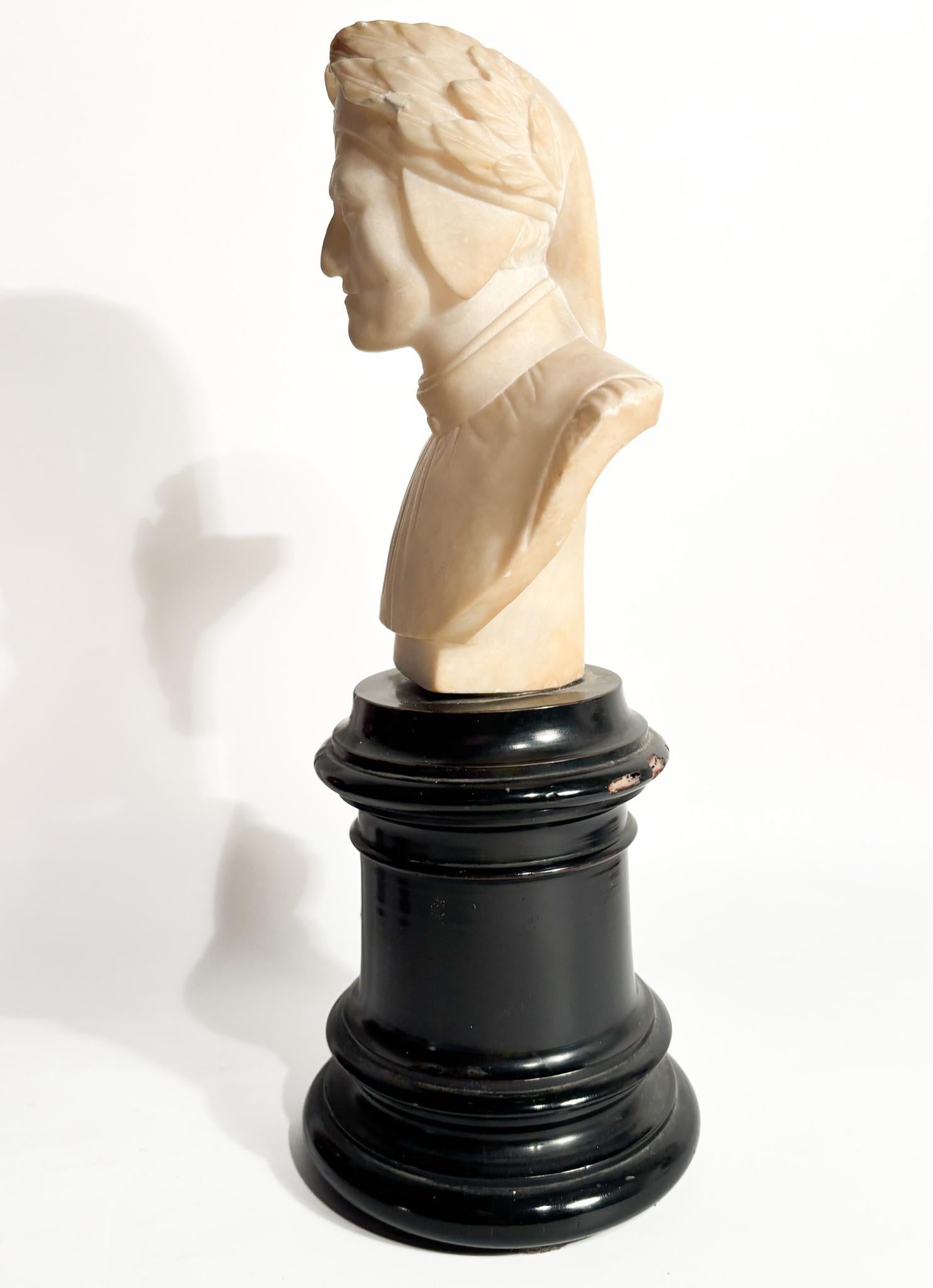 White Marble Bust of Dante Alighieri and Wooden Base 1950s 5