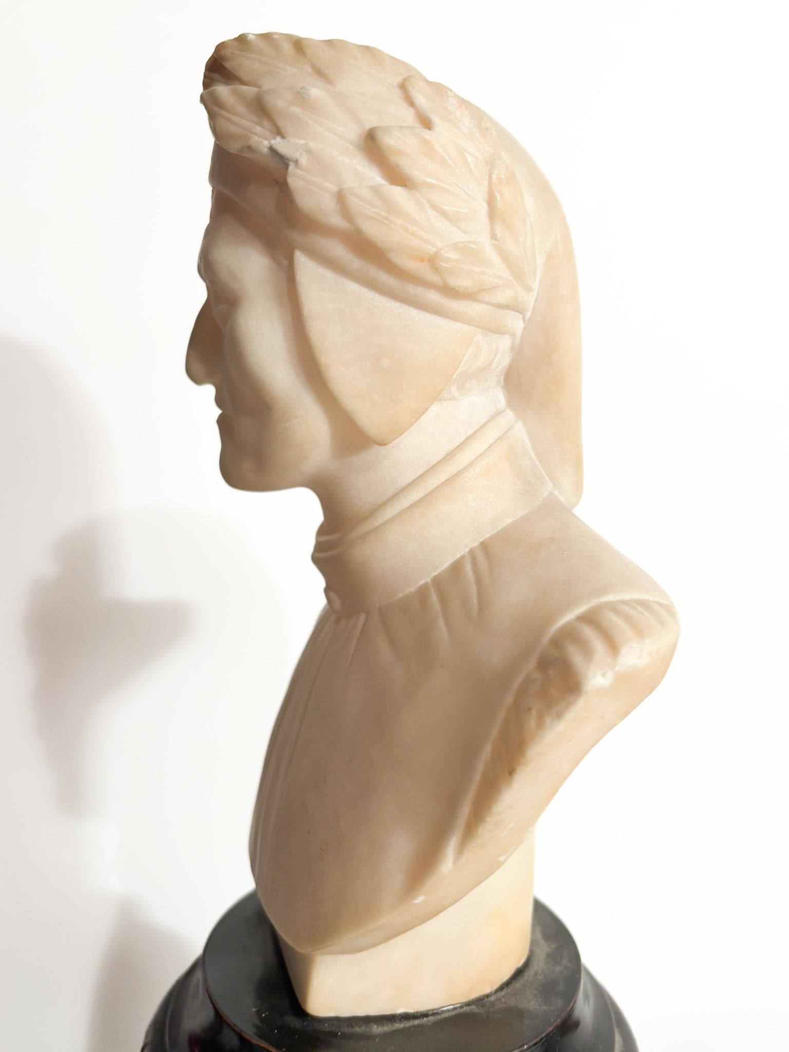 White Marble Bust of Dante Alighieri and Wooden Base 1950s 6