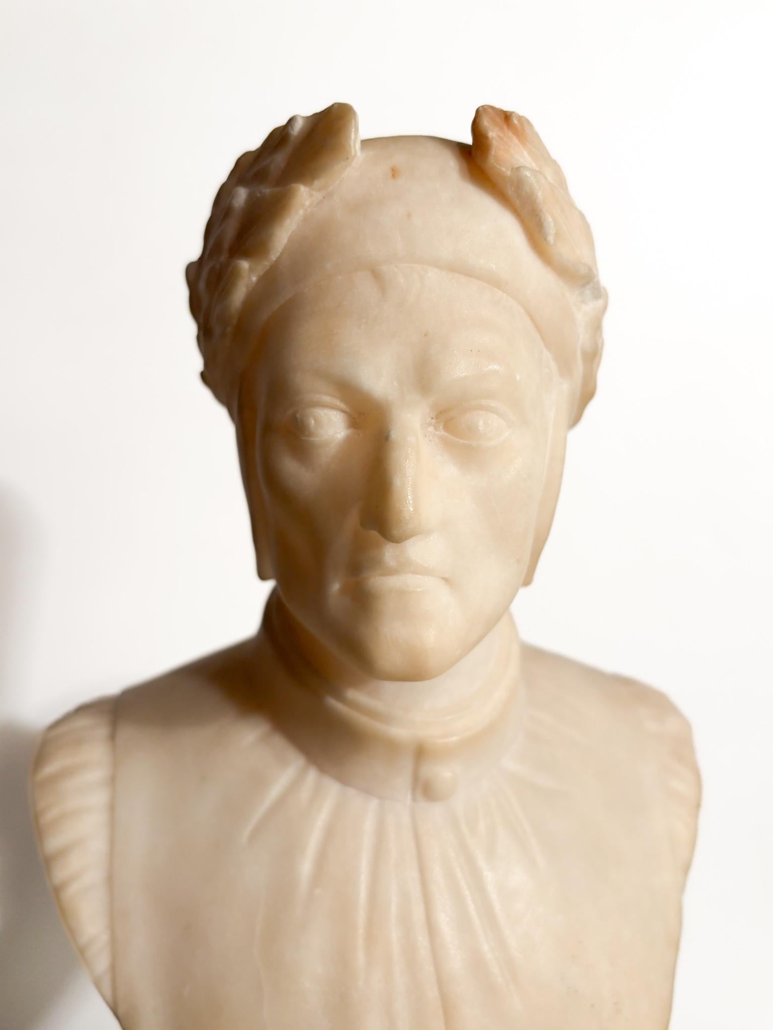 White Marble Bust of Dante Alighieri and Wooden Base 1950s 7