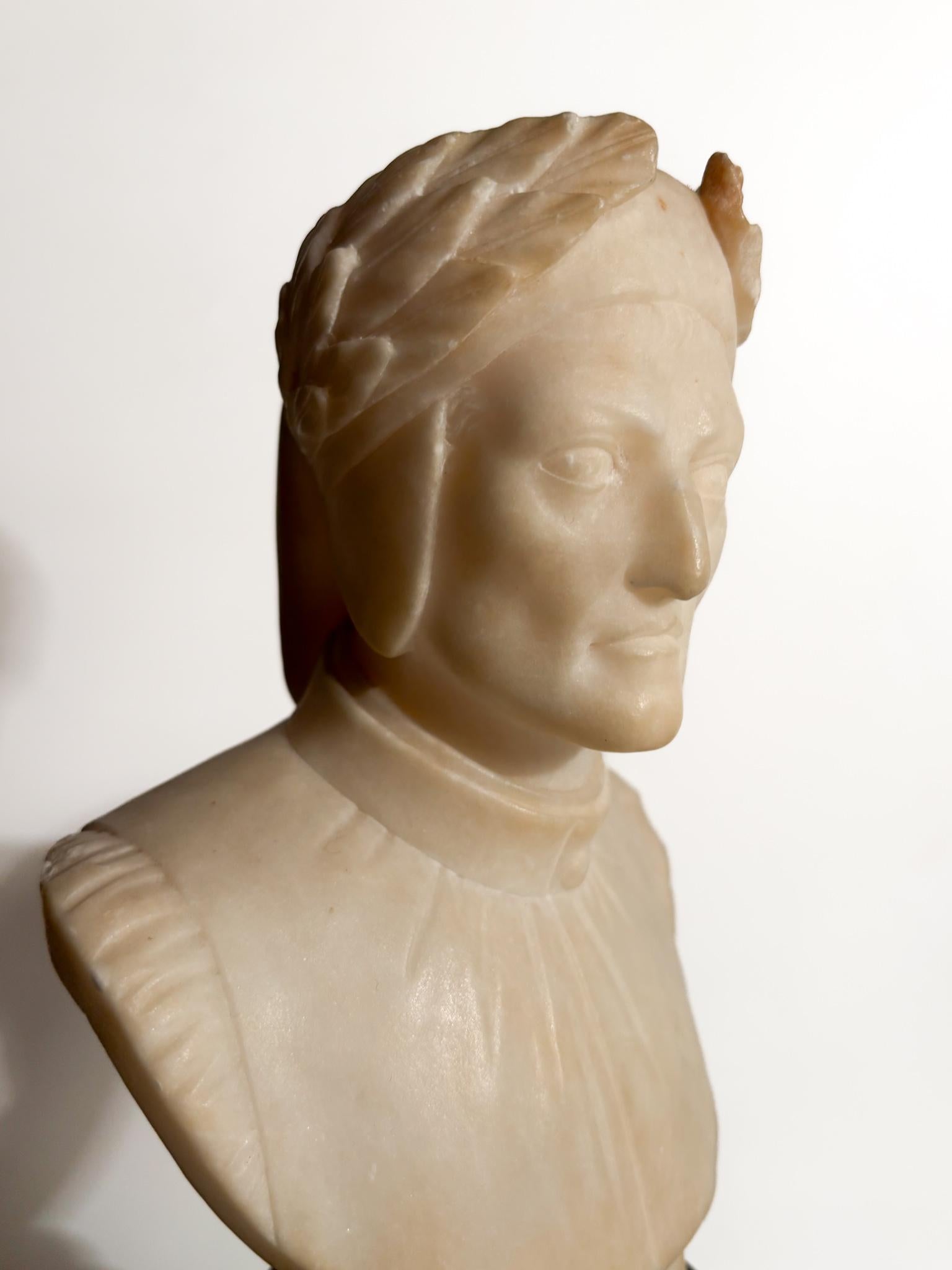 White Marble Bust of Dante Alighieri and Wooden Base 1950s 8
