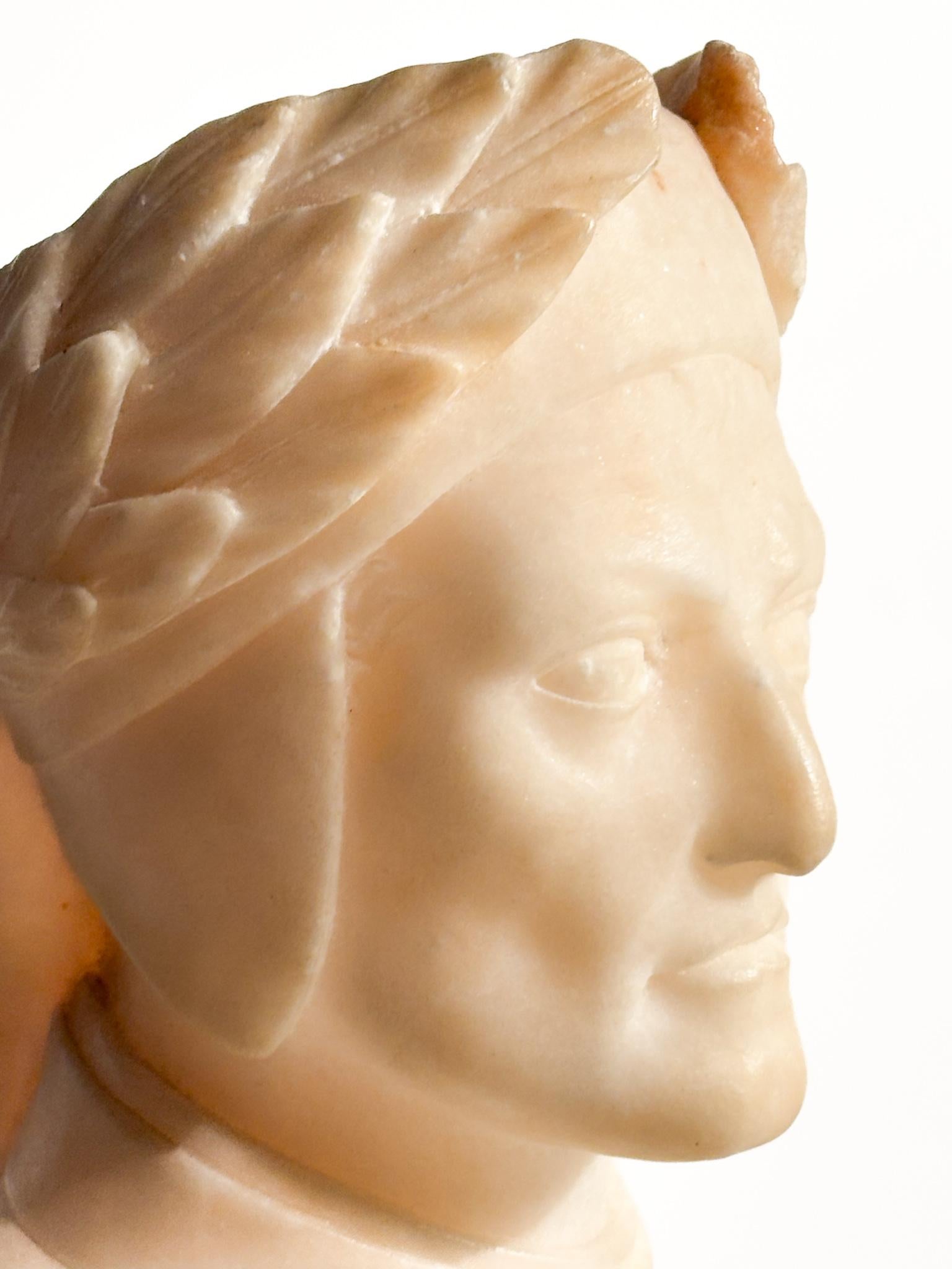 White Marble Bust of Dante Alighieri and Wooden Base 1950s 11