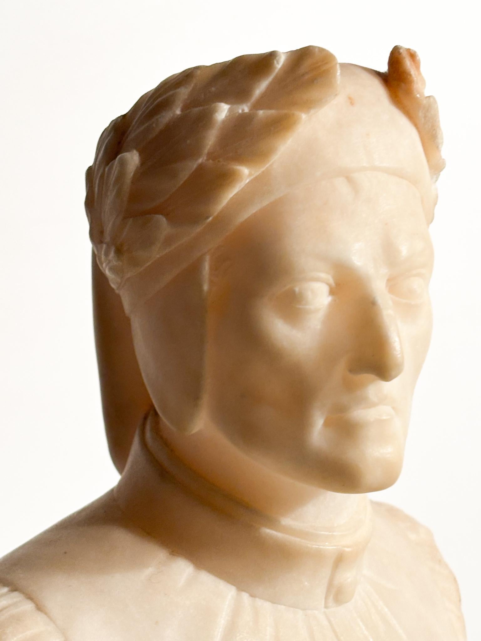 White Marble Bust of Dante Alighieri and Wooden Base 1950s 12