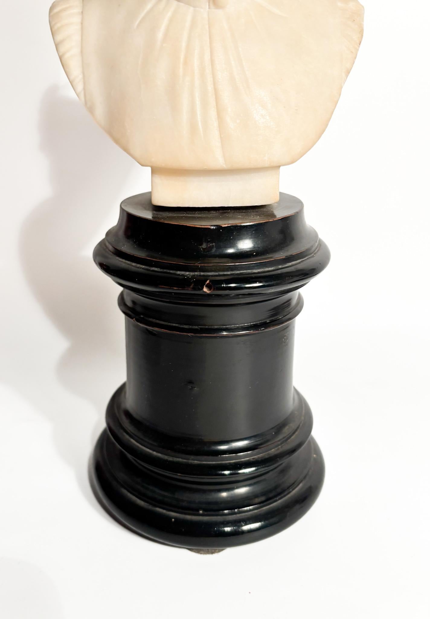 Classical Greek White Marble Bust of Dante Alighieri and Wooden Base 1950s