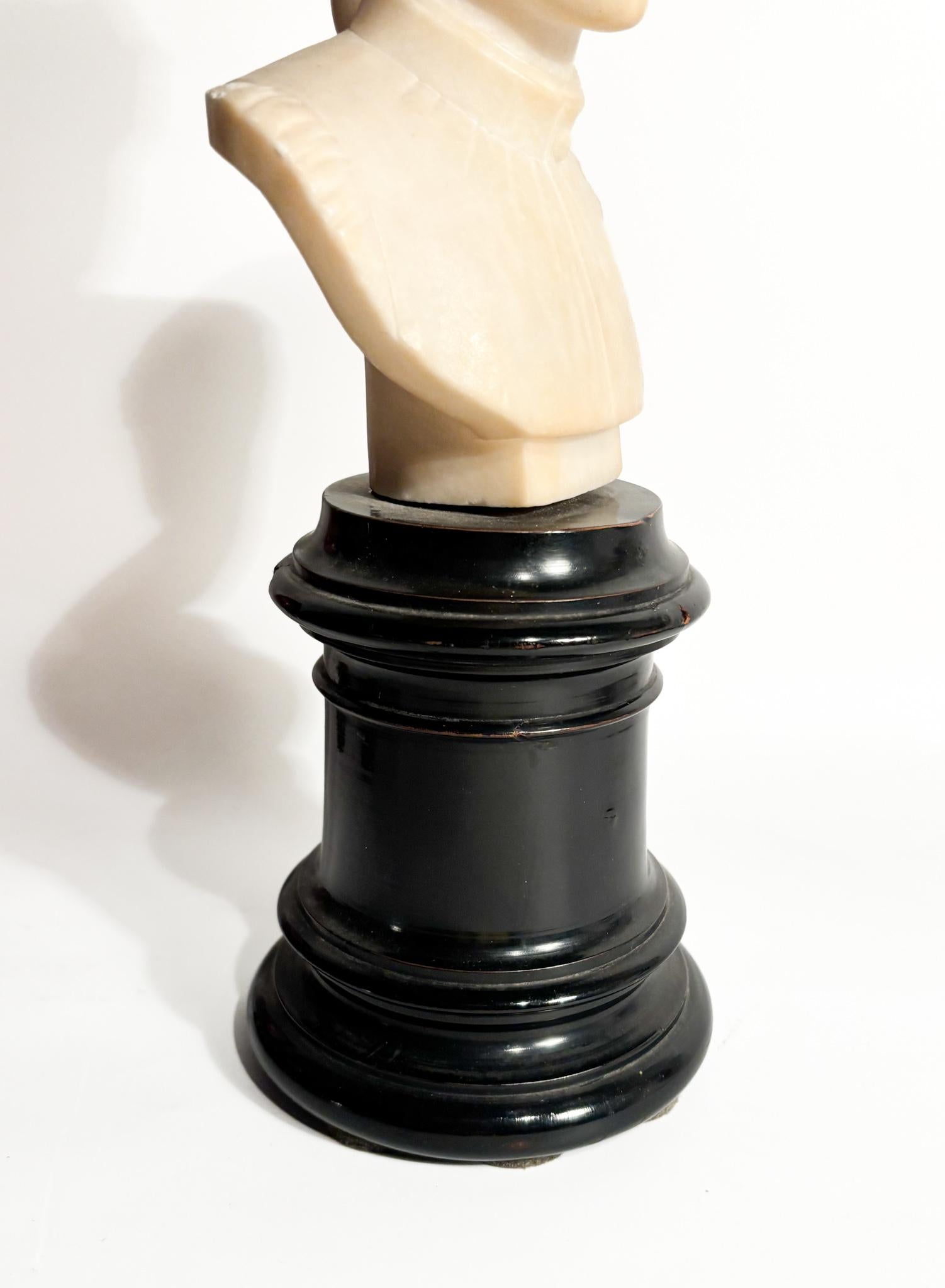 Mid-20th Century White Marble Bust of Dante Alighieri and Wooden Base 1950s