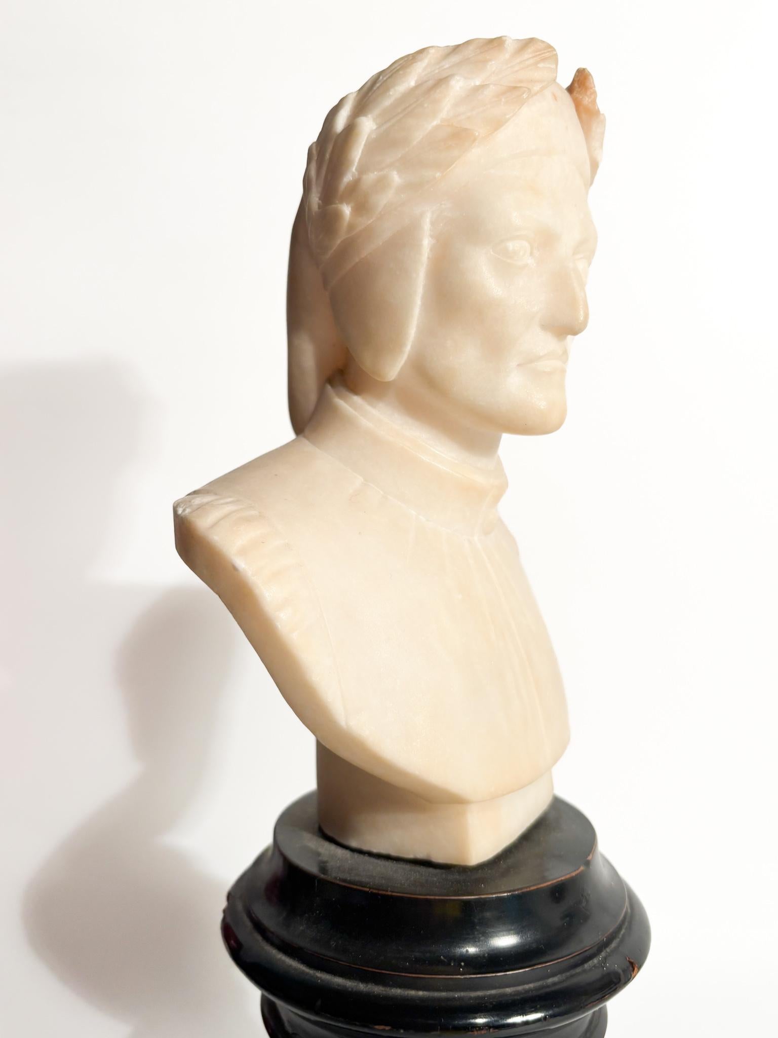 White Marble Bust of Dante Alighieri and Wooden Base 1950s 1