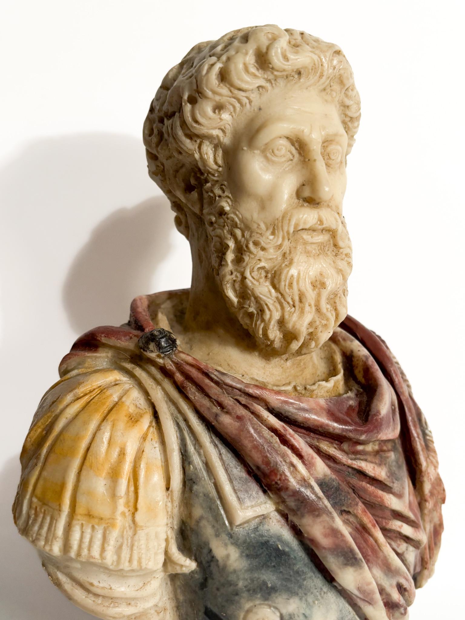 Polychrome Resin Bust of Roman Emperor Marcus Aurelius 1950s For Sale 4
