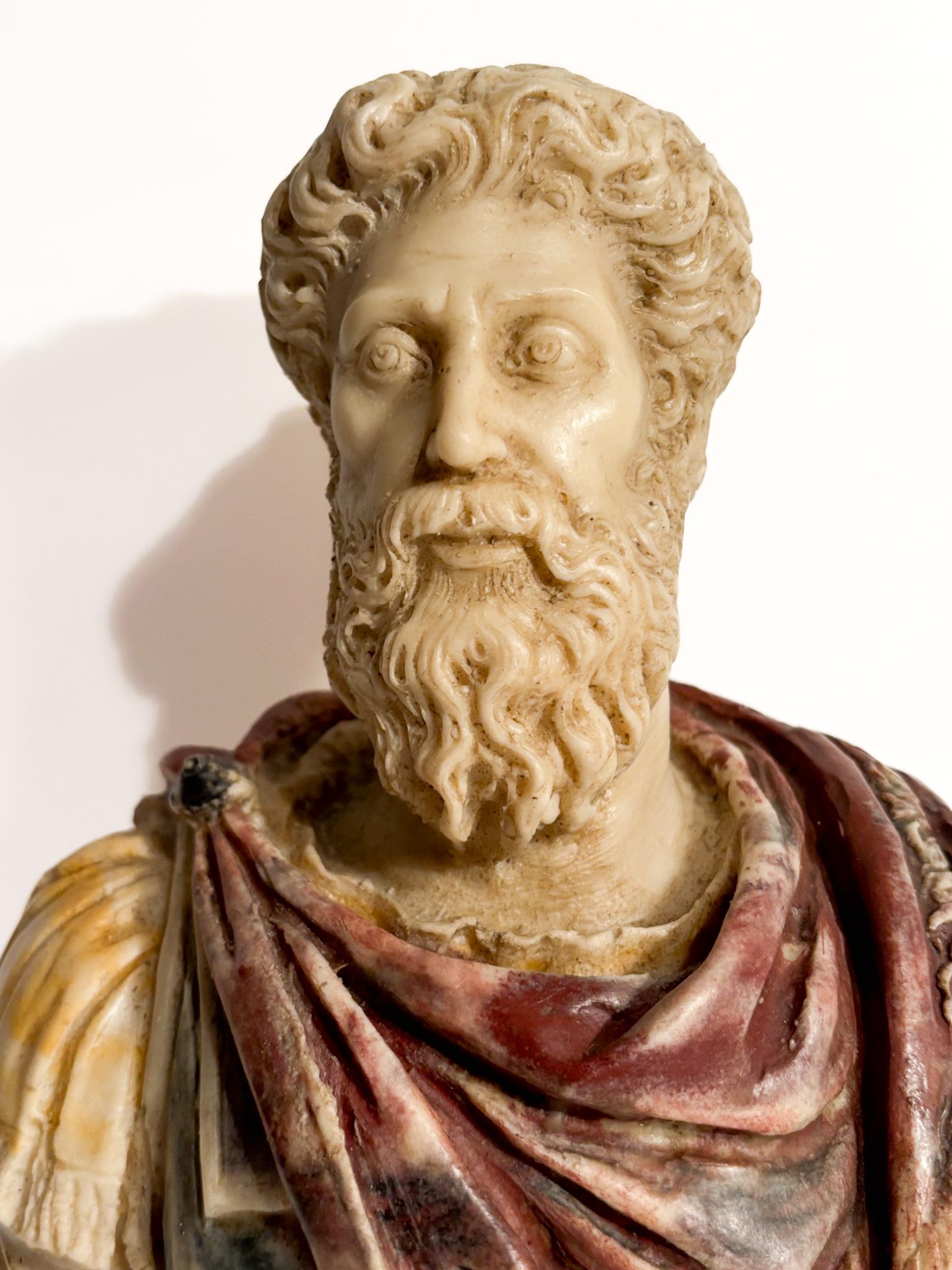 Classical Roman Polychrome Resin Bust of Roman Emperor Marcus Aurelius 1950s For Sale