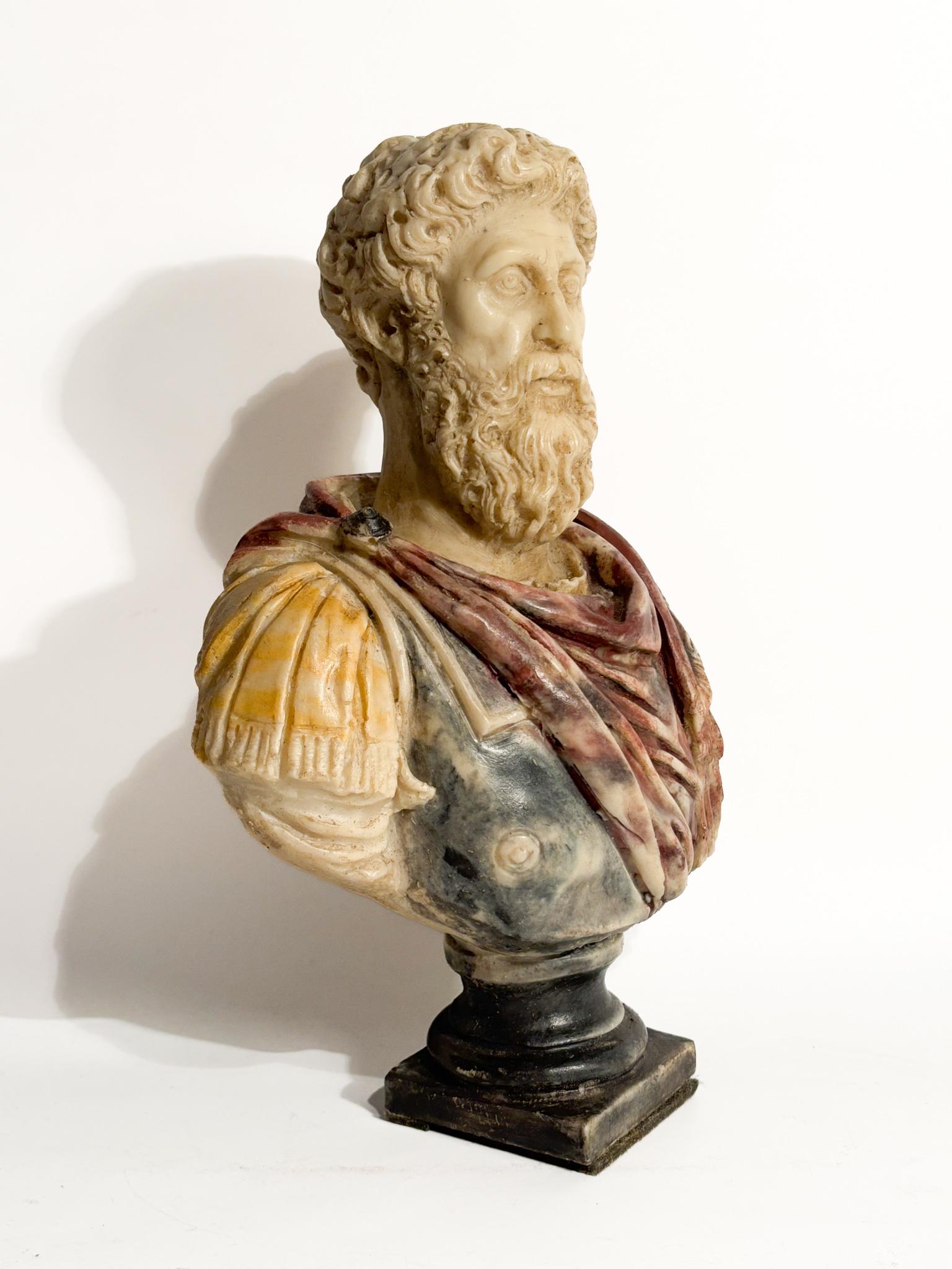 Italian Polychrome Resin Bust of Roman Emperor Marcus Aurelius 1950s For Sale