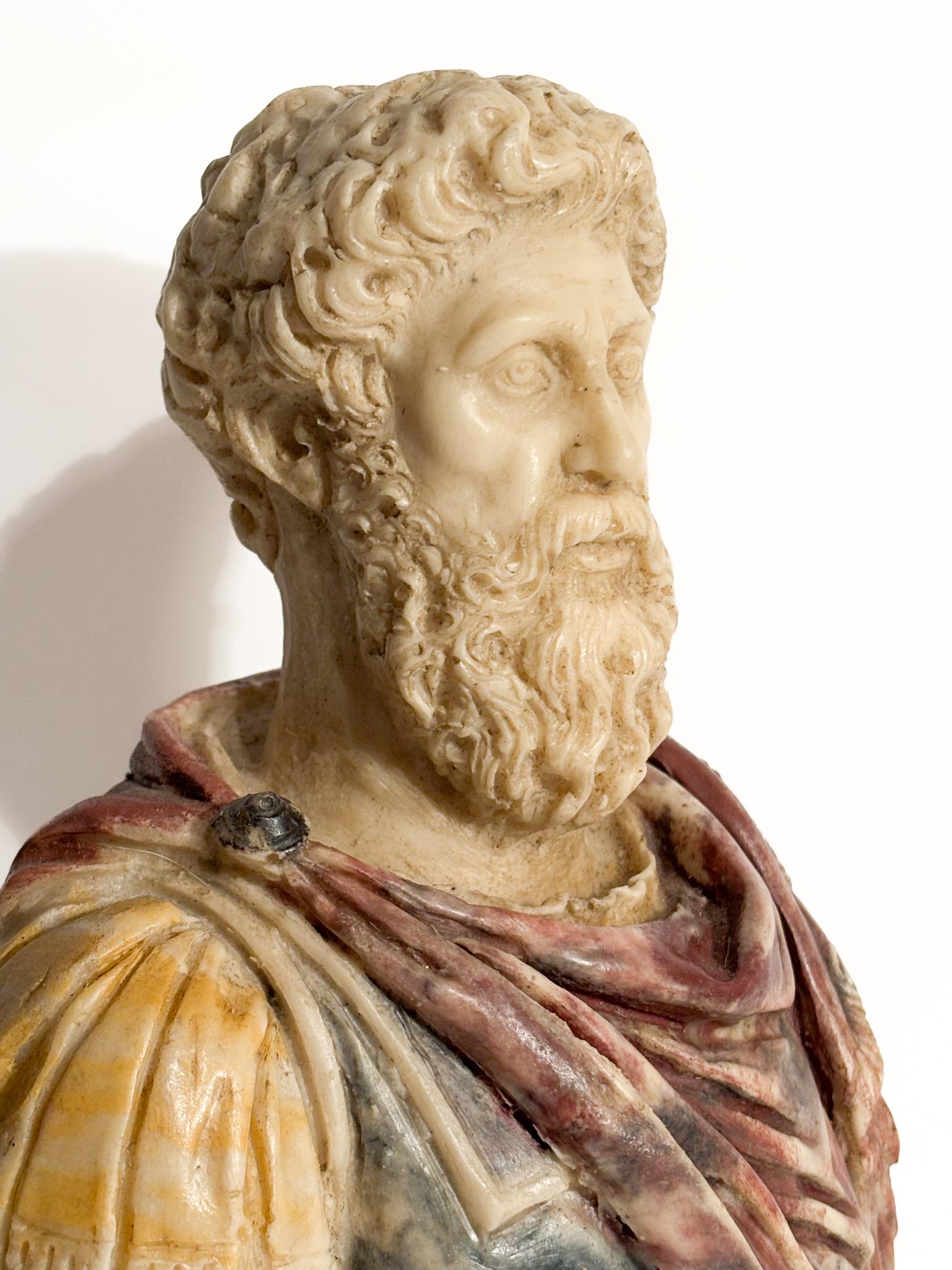 Polychrome Resin Bust of Roman Emperor Marcus Aurelius 1950s In Good Condition For Sale In Milano, MI