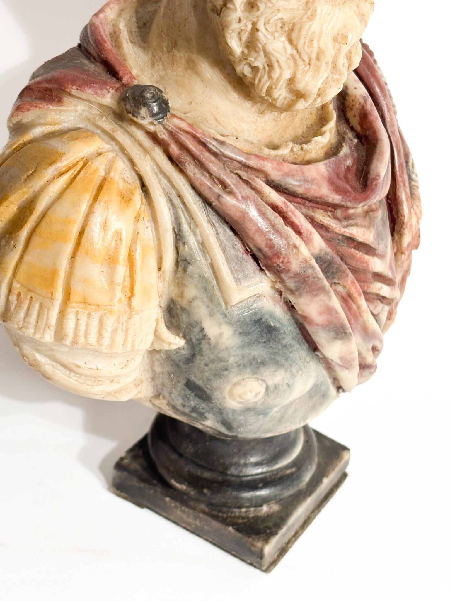 Mid-20th Century Polychrome Resin Bust of Roman Emperor Marcus Aurelius 1950s For Sale
